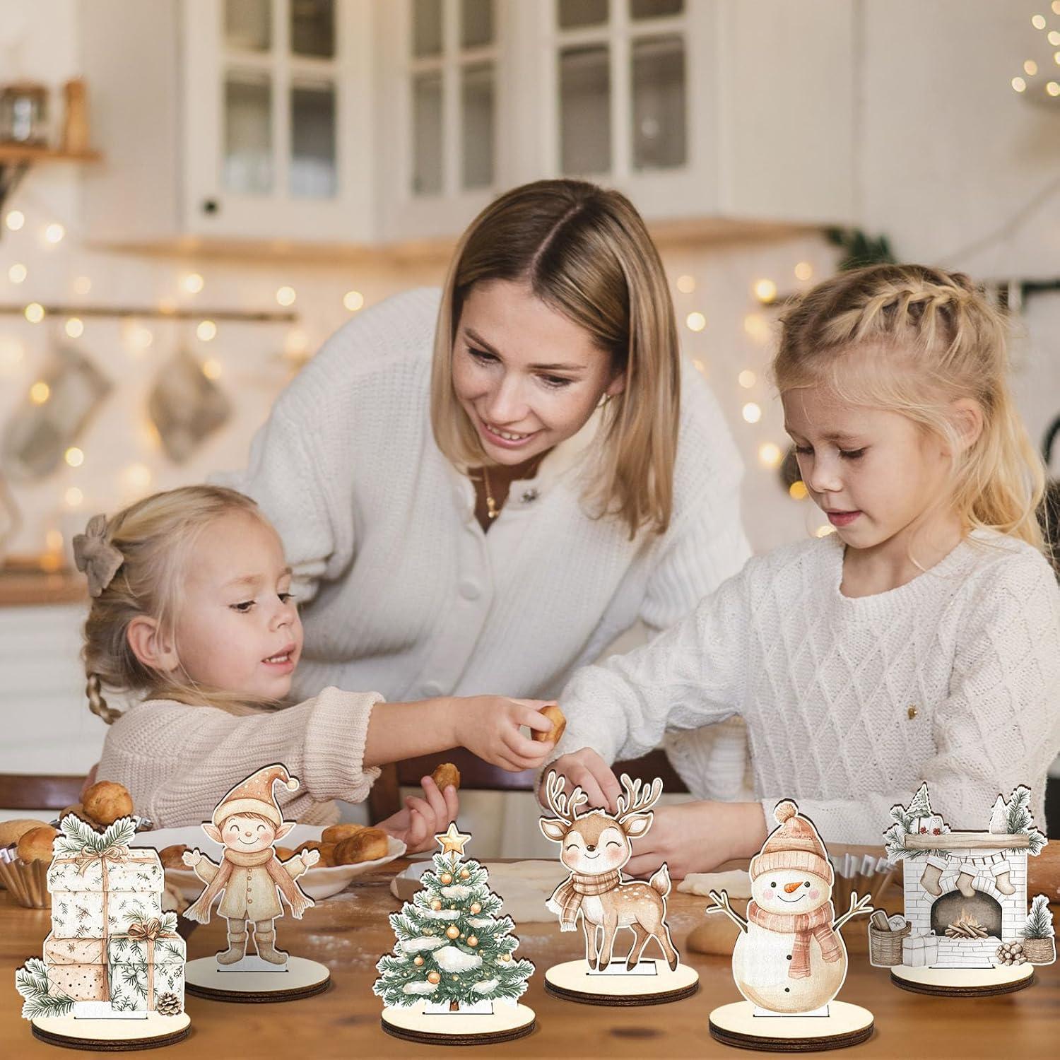 Juego de 16 Piezas Centro de Mesa de Madera Boho Beige Navidad