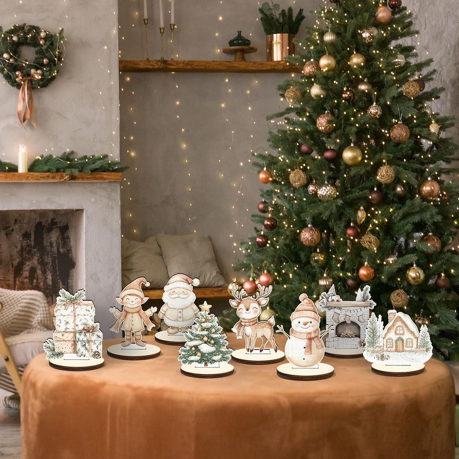 Juego de 16 Piezas Centro de Mesa de Madera Boho Beige Navidad