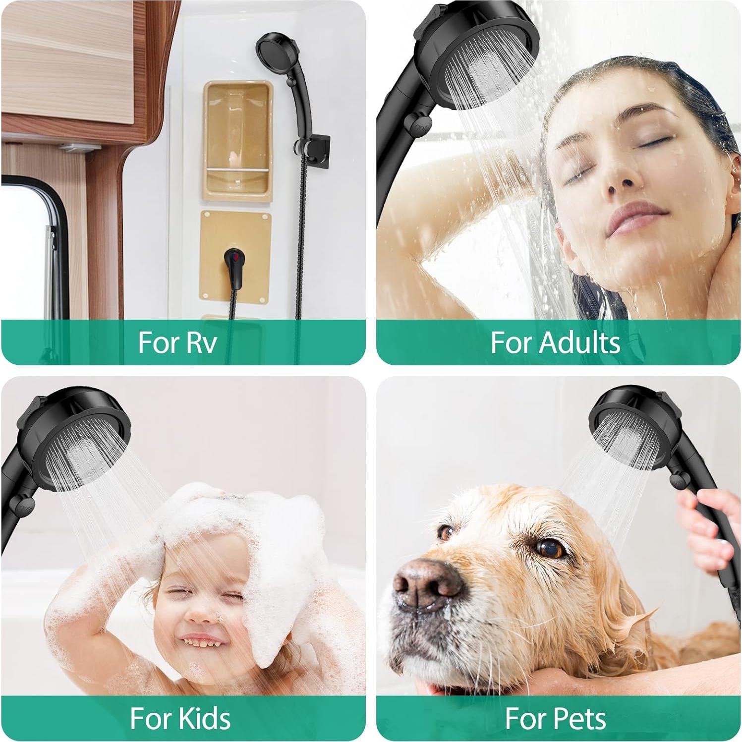 Cabezal de Ducha HEROBAI Alta Presión 3 Modos Ahorra Agua Negro