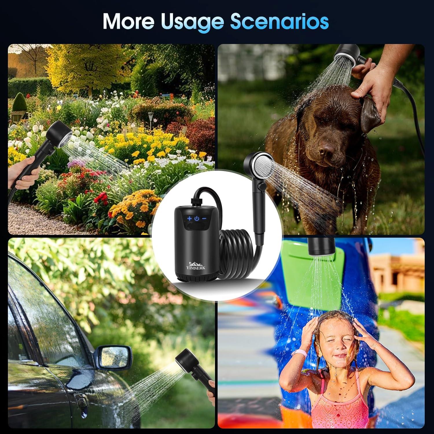 Ducha portátil de camping Yimserk 8000mAh 10 velocidades IPX8