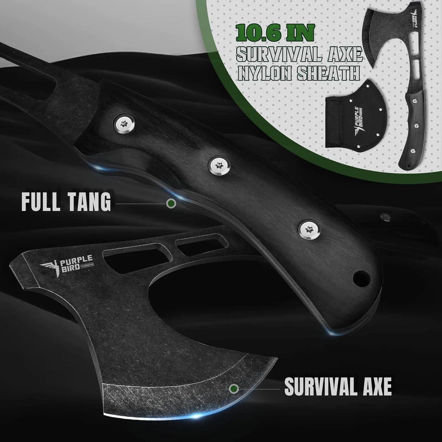 Set de Hachas y Cuchillo Purplebird para Camping - Acero Carbono