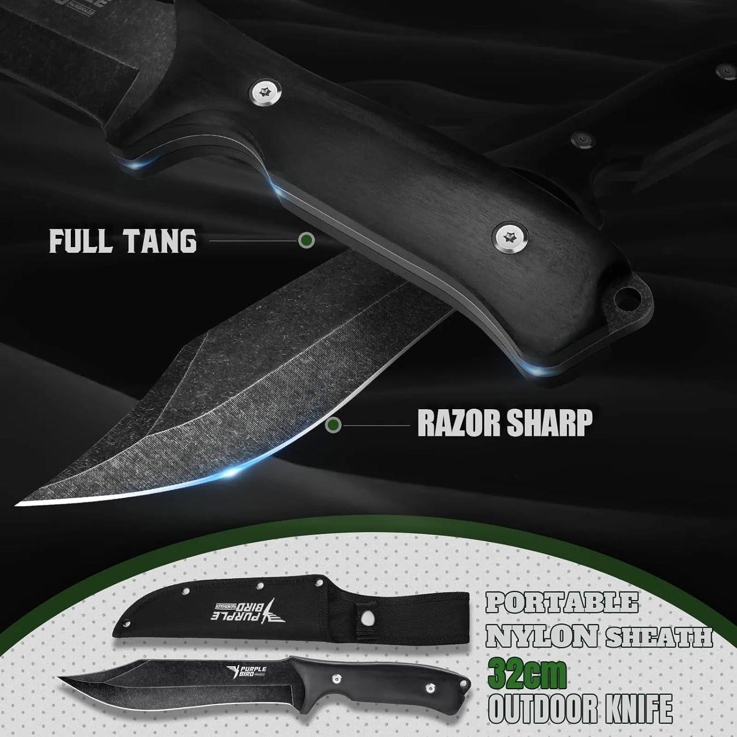Set de Hachas y Cuchillo Purplebird para Camping - Acero Carbono