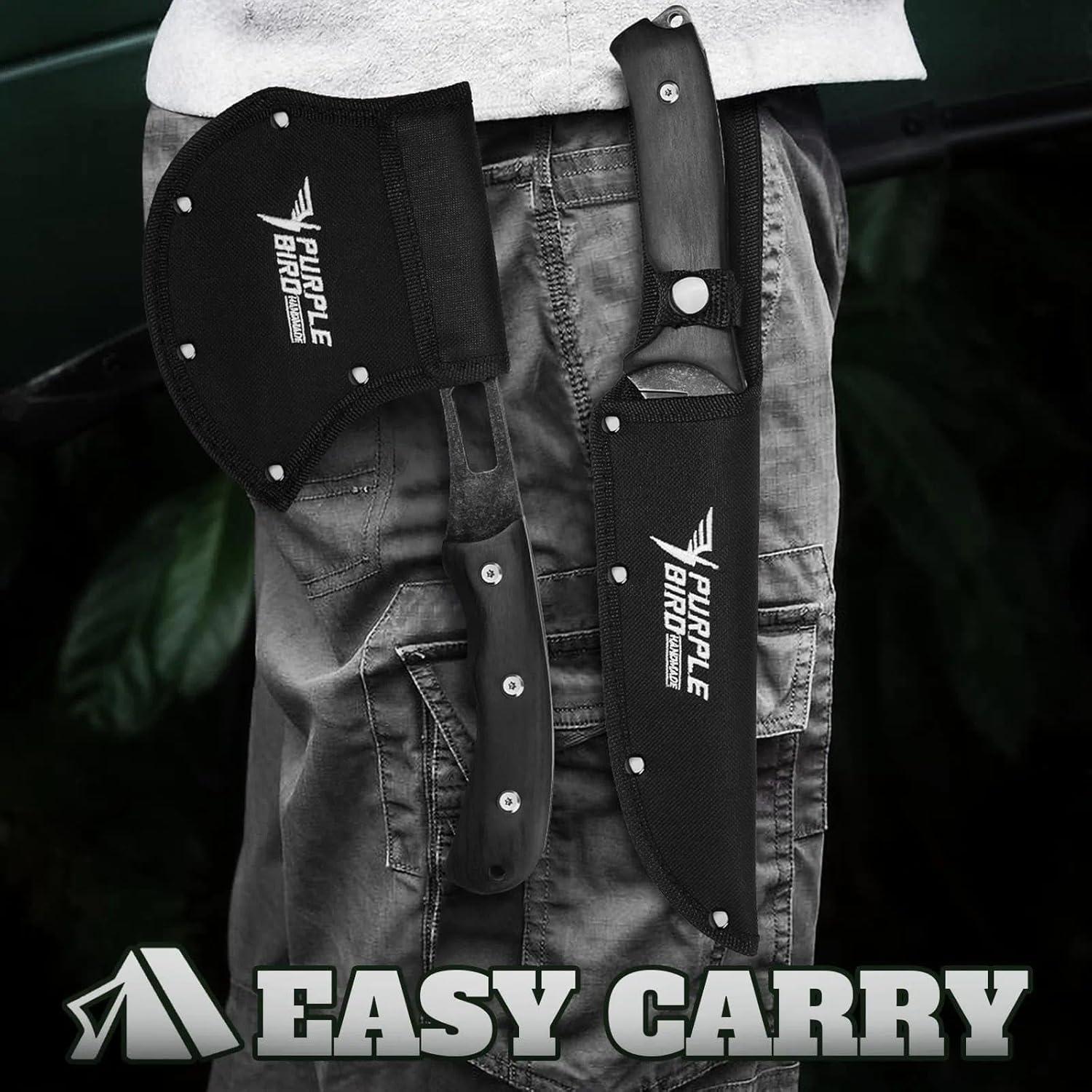 Set de Hachas y Cuchillo Purplebird para Camping - Acero Carbono
