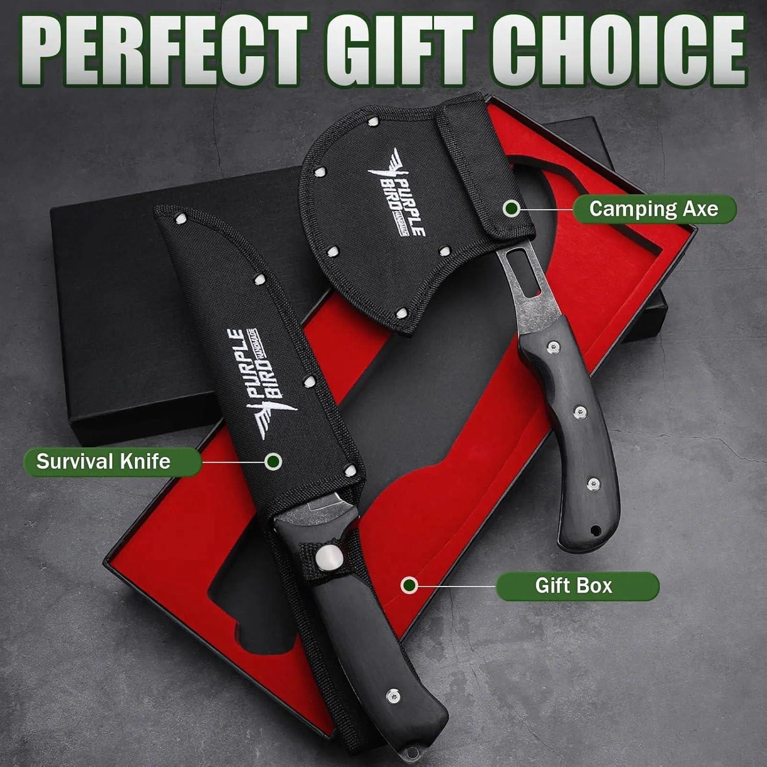 Set de Hachas y Cuchillo Purplebird para Camping - Acero Carbono