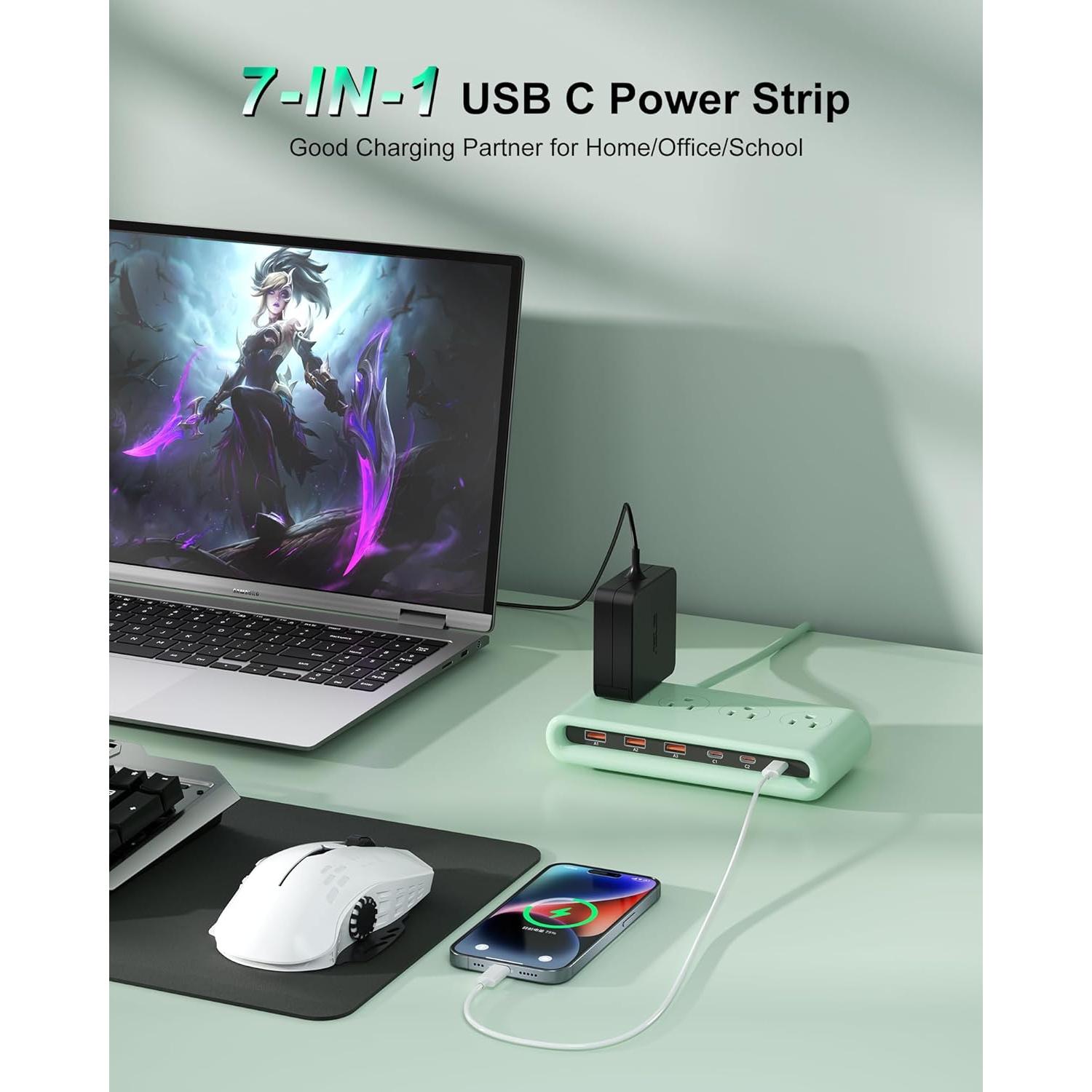 Regleta de Alimentación VPSUN 10 en 1 con USB C 35W Verde