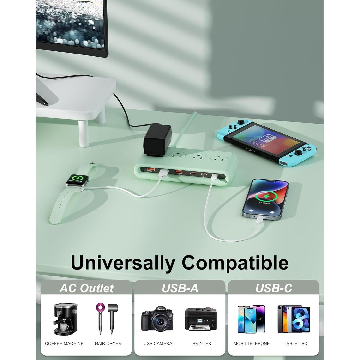 Regleta de Alimentación VPSUN 10 en 1 con USB C 35W Verde