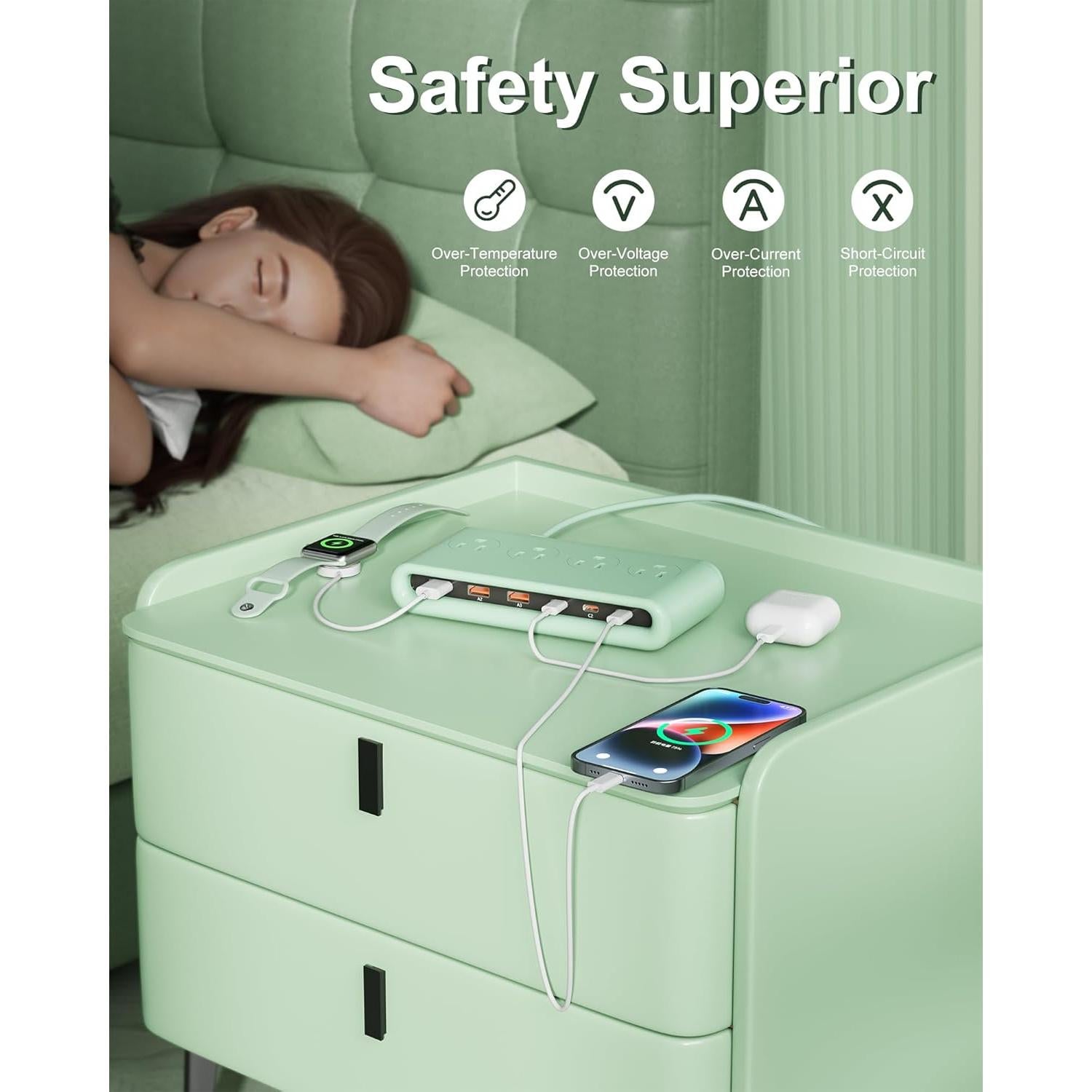 Regleta de Alimentación VPSUN 10 en 1 con USB C 35W Verde