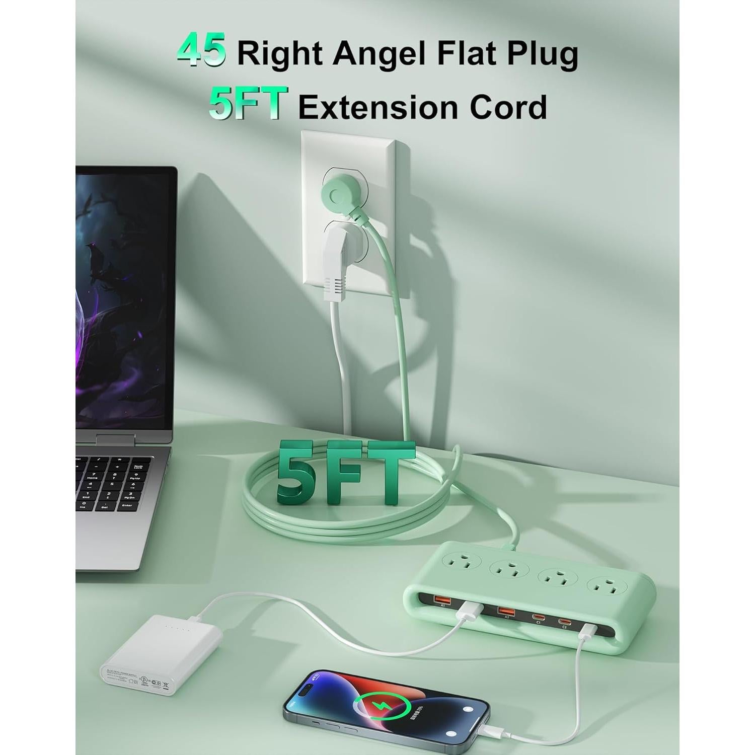 Regleta de Alimentación VPSUN 10 en 1 con USB C 35W Verde