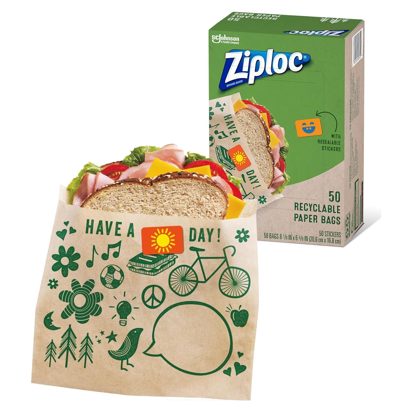 Bolsas de Papel Reciclables Ziploc para Sándwich 50 Unidades