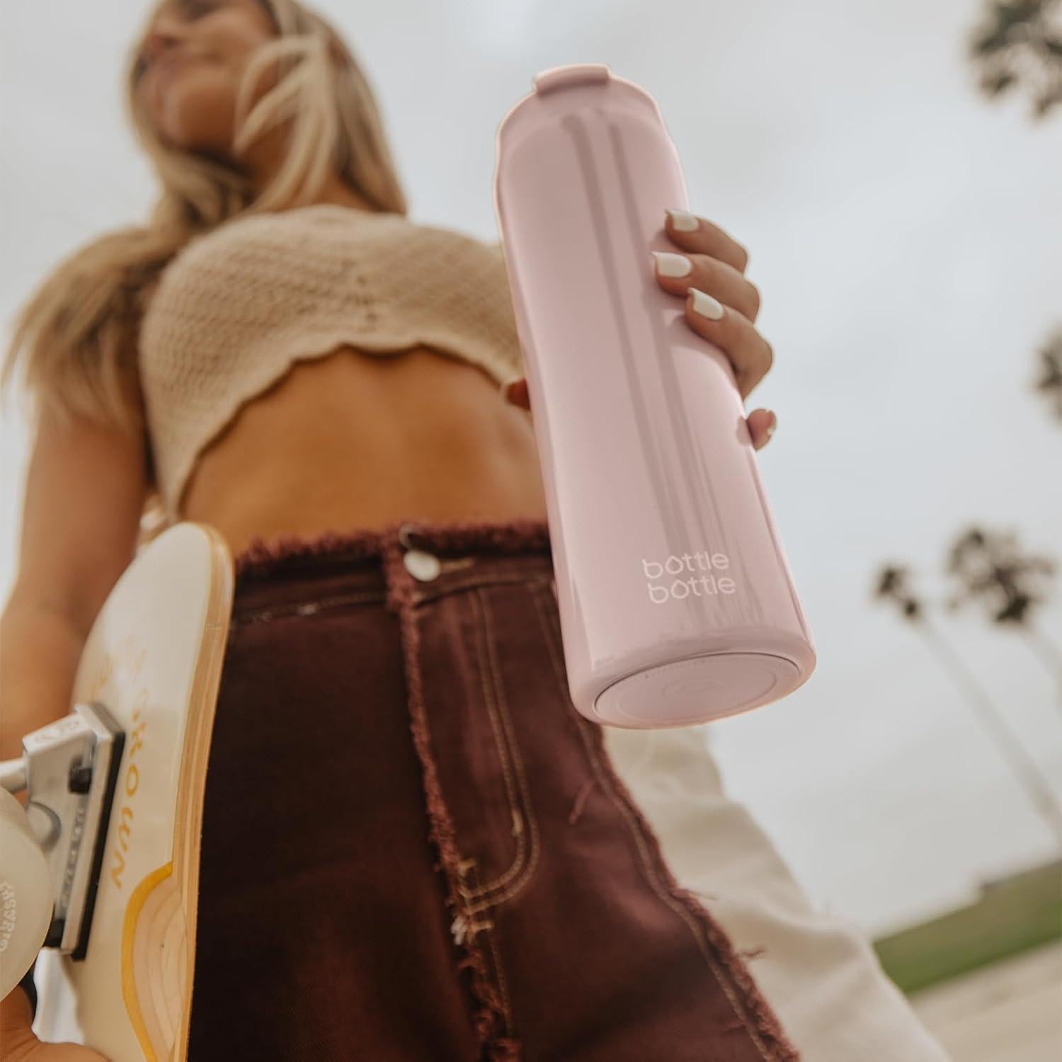 Botella de Agua Aislada 24oz Acero Inoxidable Rosa Claro