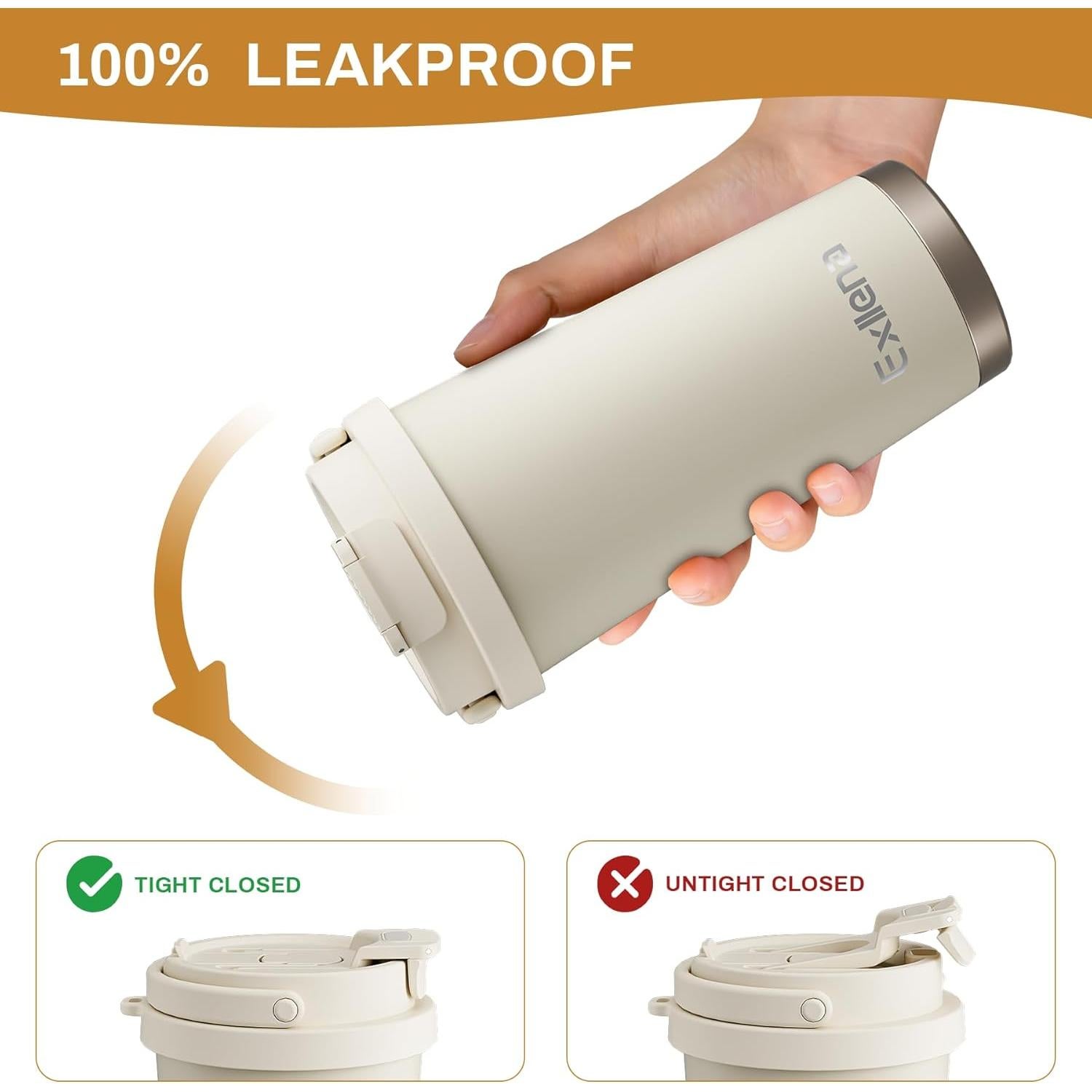 Taza de viaje Exllena 0.48L acero inoxidable a prueba de fugas