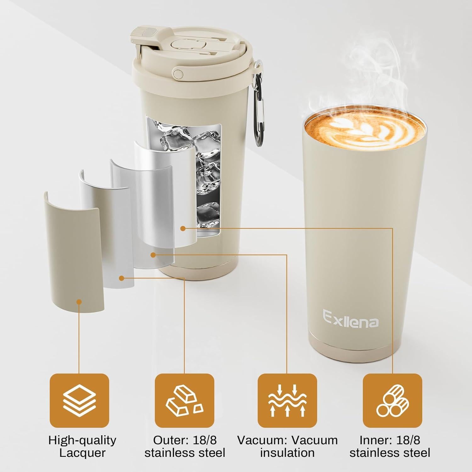 Taza de viaje Exllena 0.48L acero inoxidable a prueba de fugas