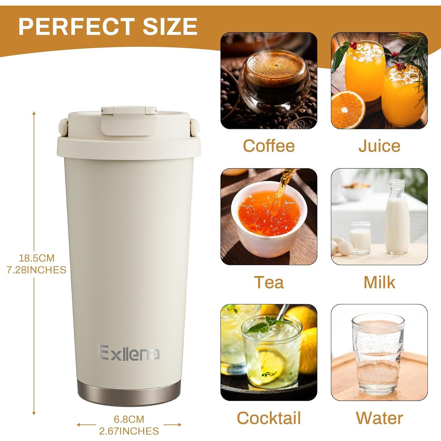 Taza de viaje Exllena 0.48L acero inoxidable a prueba de fugas