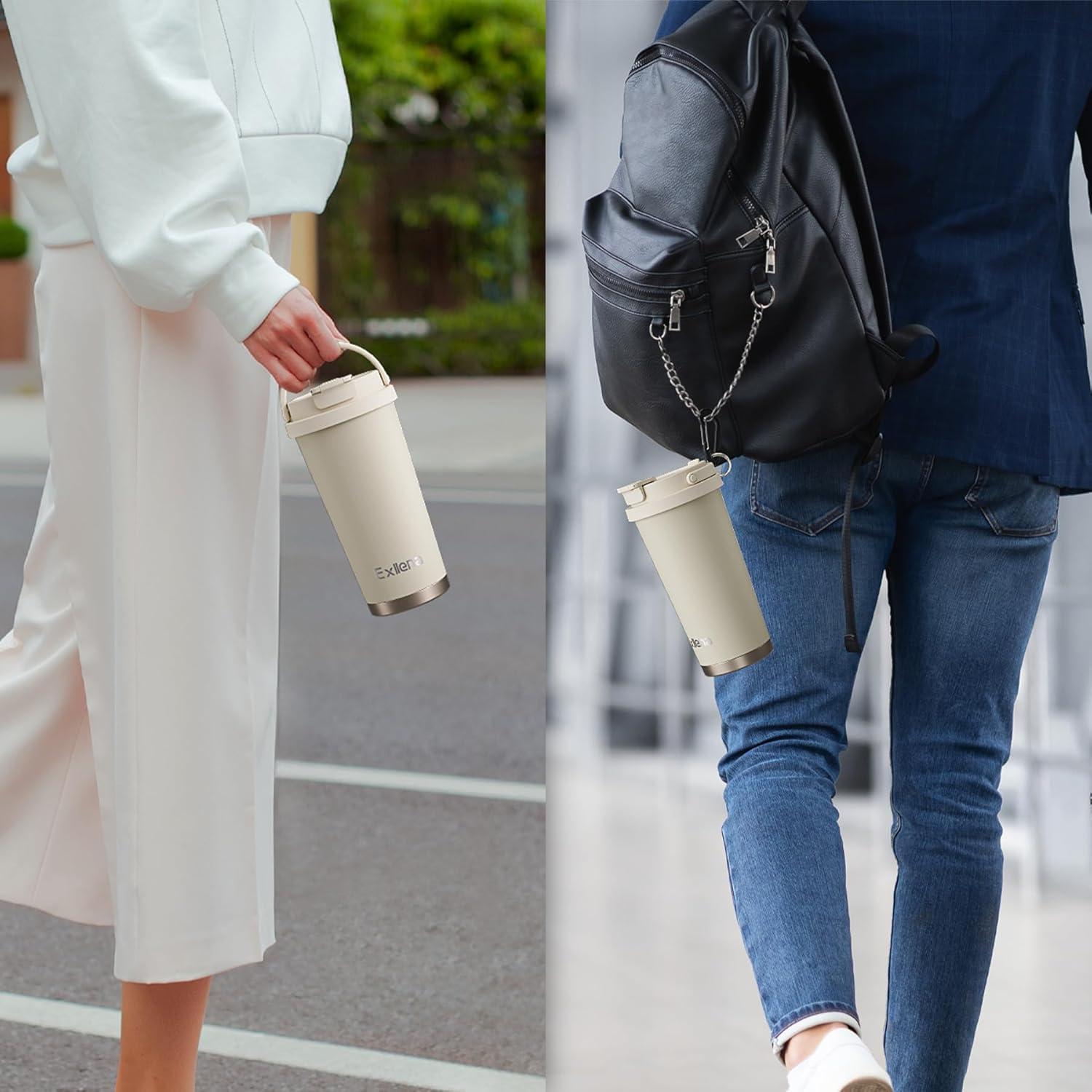 Taza de viaje Exllena 0.48L acero inoxidable a prueba de fugas