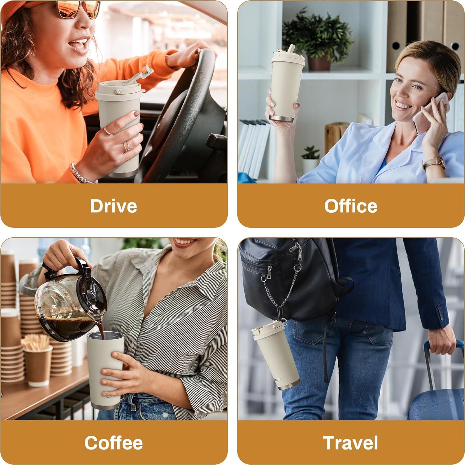 Taza de viaje Exllena 0.48L acero inoxidable a prueba de fugas