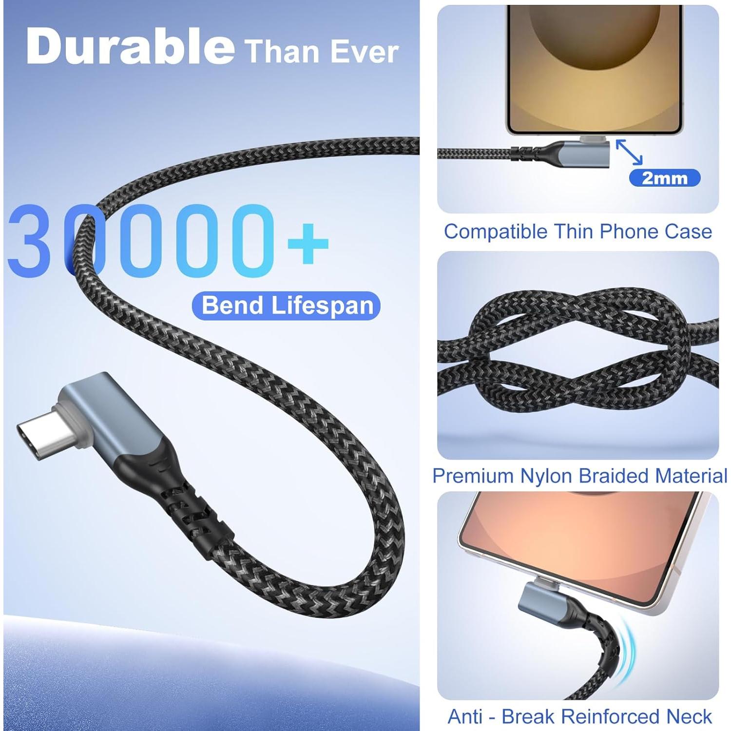 Cable USB C 3m OKRAY 2-Pack Carga Rápida Ángulo 90°