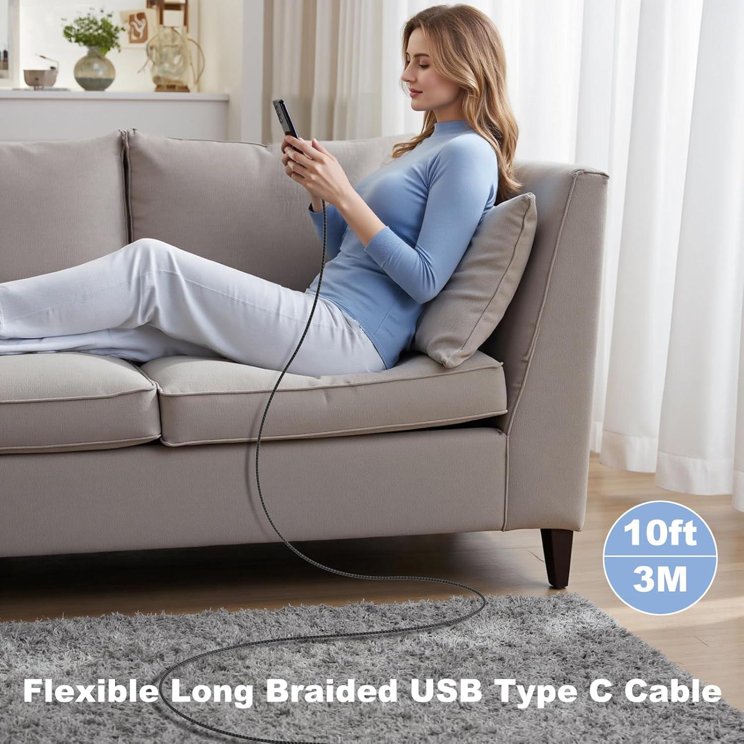 Cable USB C 3m OKRAY 2-Pack Carga Rápida Ángulo 90°