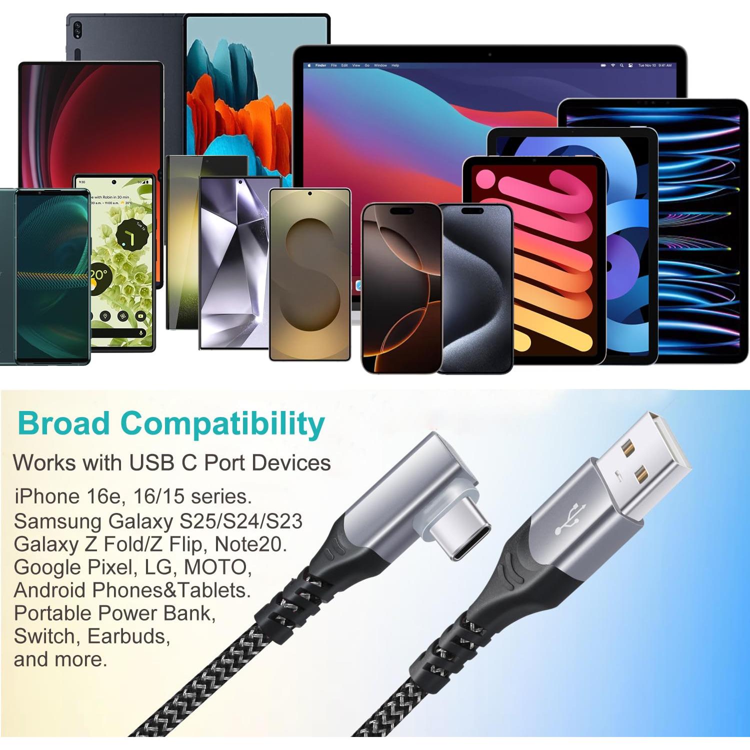 Cable USB C 3m OKRAY 2-Pack Carga Rápida Ángulo 90°