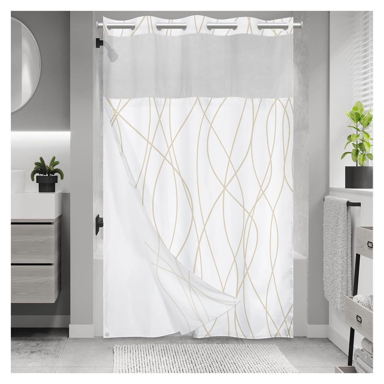 Cortina de Ducha Beige Caqui LXBNI con Forro a Presión 137x203 cm