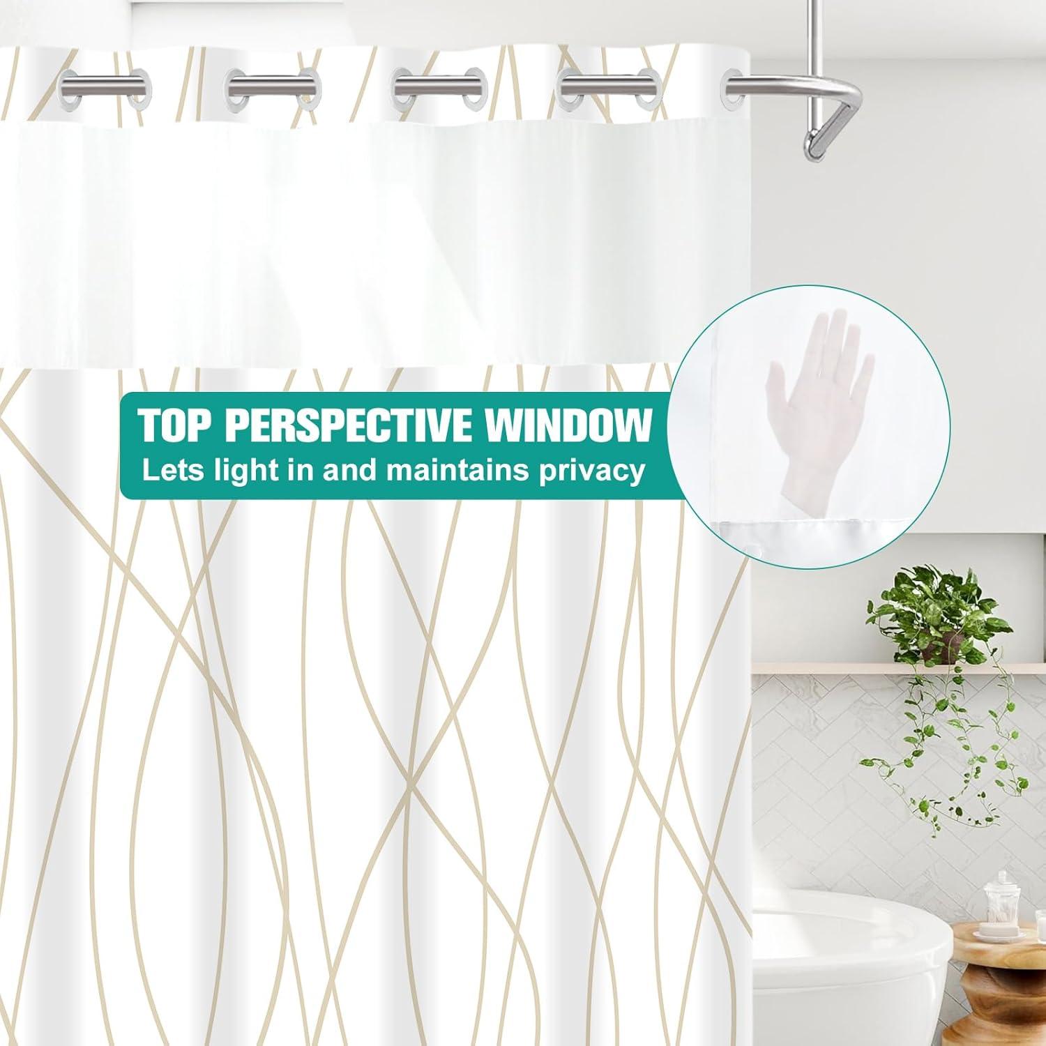 Cortina de Ducha Beige Caqui LXBNI con Forro a Presión 137x203 cm