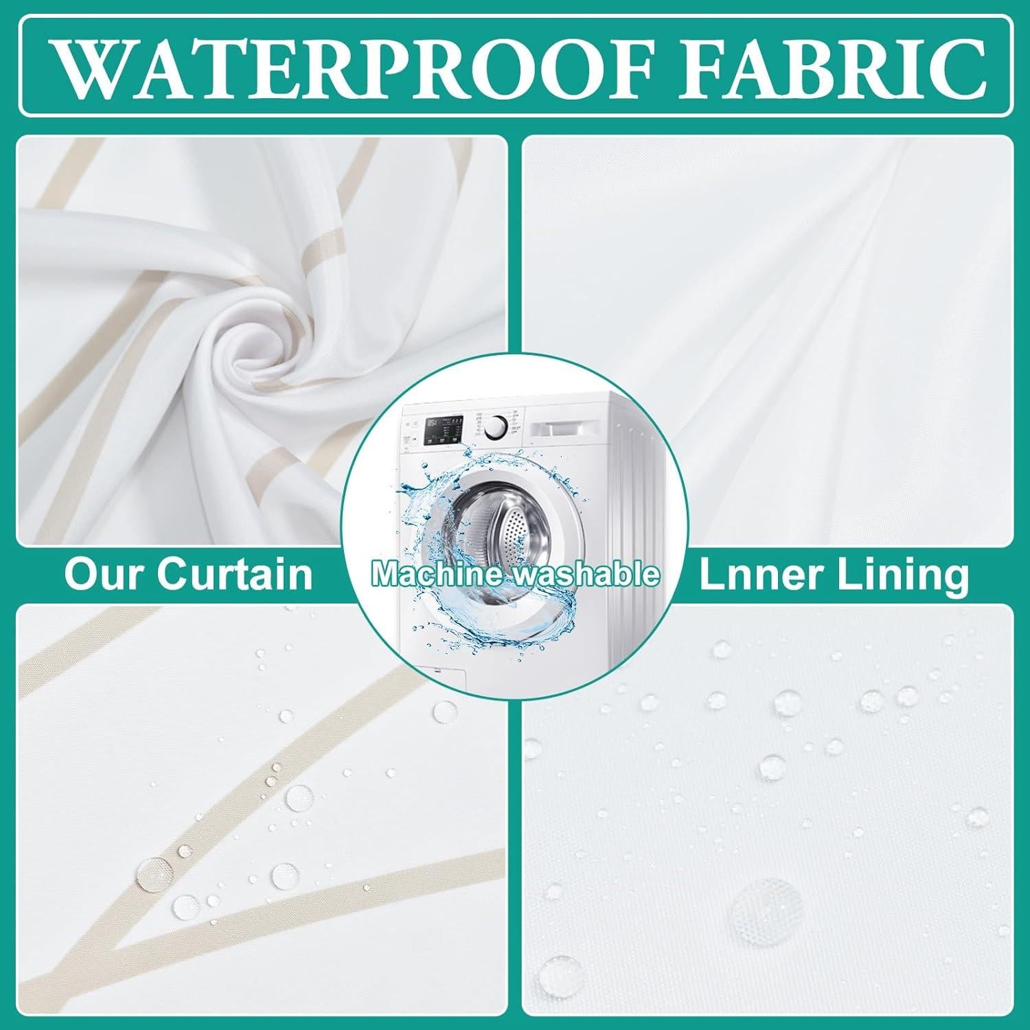 Cortina de Ducha Beige Caqui LXBNI con Forro a Presión 137x203 cm