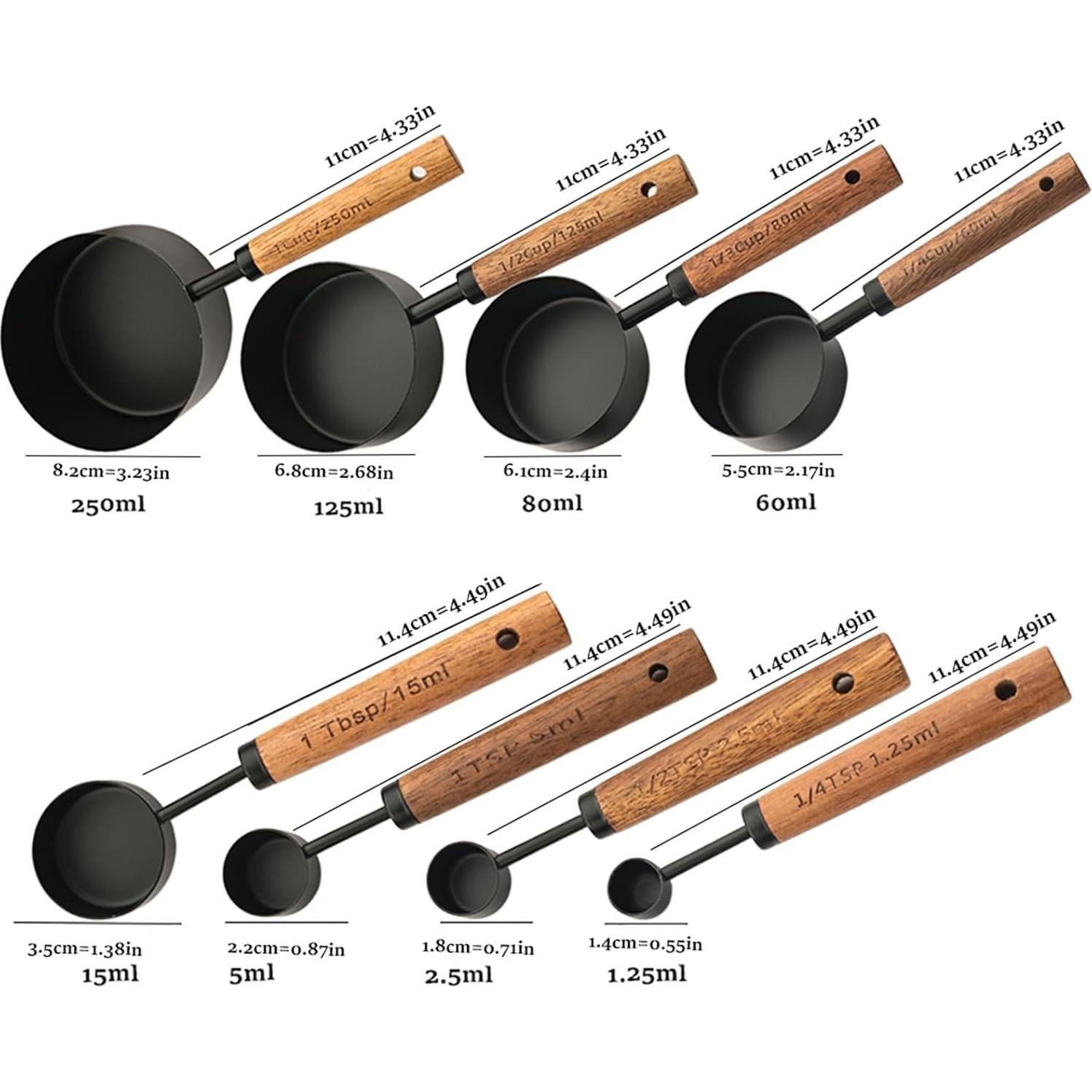 Juego de Tazas y Cucharas Medidoras 8 Piezas Uniturcky Acero Inoxidable