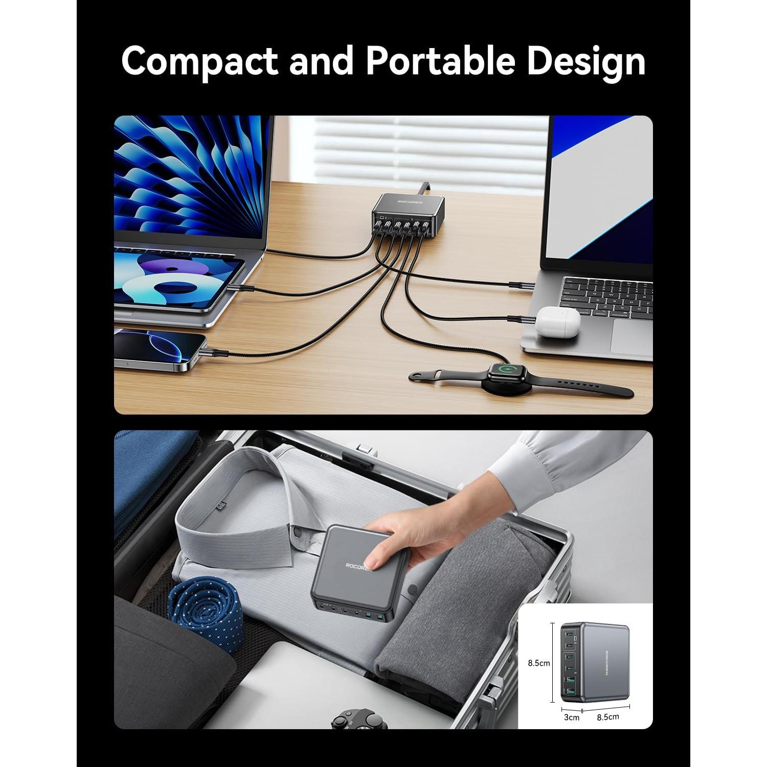 Cargador USB-C 270W Rocoren, Estación de Carga 6 Puertos