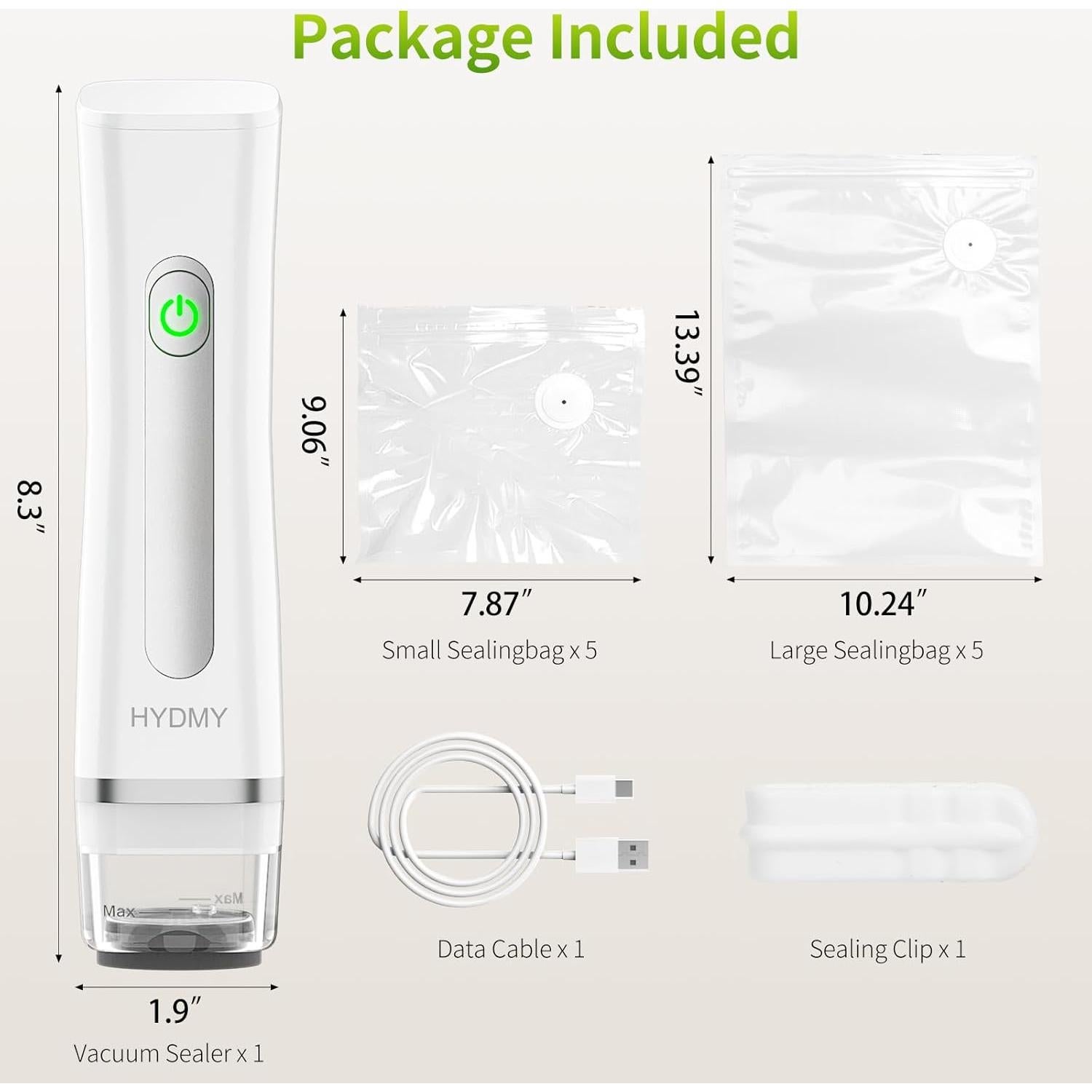 Sellador al vacío portátil HYDMY con 10 bolsas reutilizables