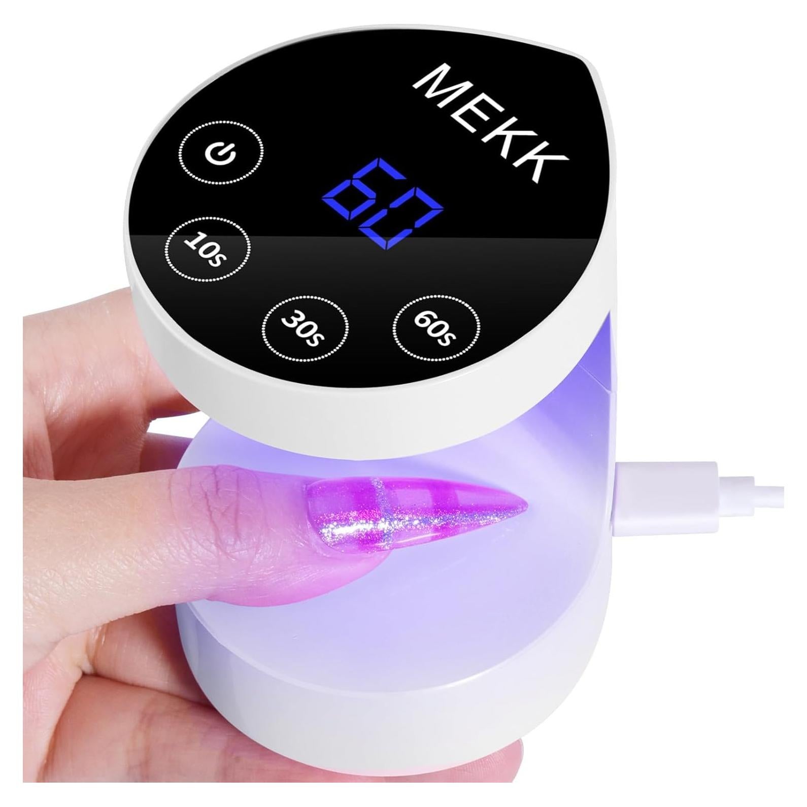 MEKK Mini UV Light for Nails,Peach-Shaped Mini LED Nail Lamp with Auto-Sensor,8 Beads,4 Timer,Professional Single Finger UV Light for Gel Nails Small Gel Nail Lights for Salon & Home DIY Use-White