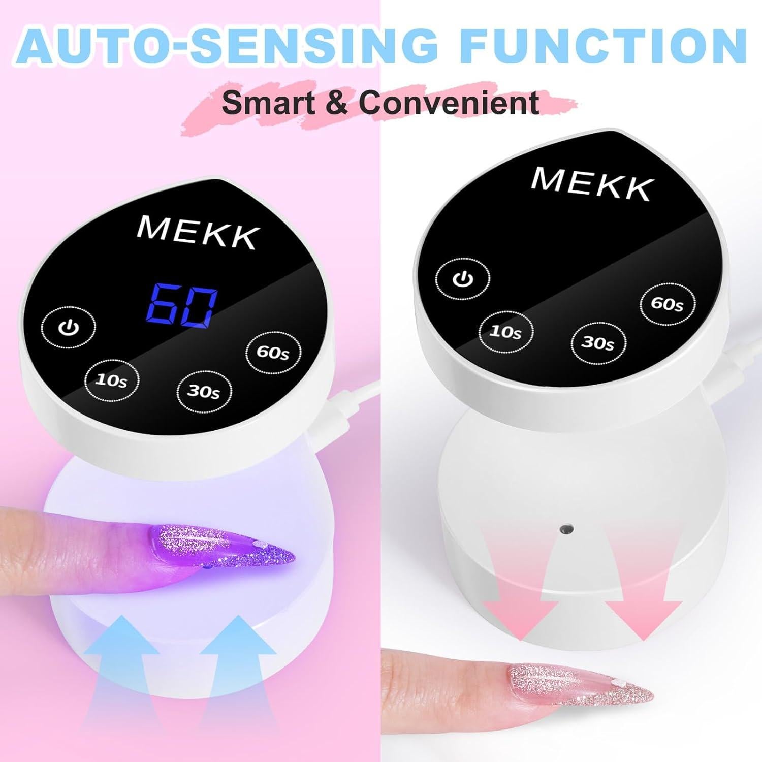 MEKK Mini UV Light for Nails,Peach-Shaped Mini LED Nail Lamp with Auto-Sensor,8 Beads,4 Timer,Professional Single Finger UV Light for Gel Nails Small Gel Nail Lights for Salon & Home DIY Use-White