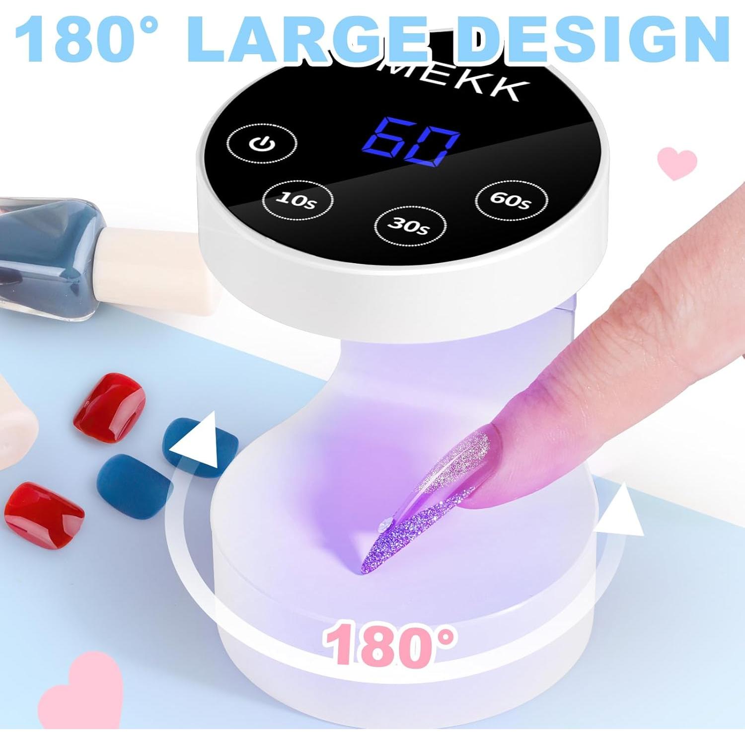 MEKK Mini UV Light for Nails,Peach-Shaped Mini LED Nail Lamp with Auto-Sensor,8 Beads,4 Timer,Professional Single Finger UV Light for Gel Nails Small Gel Nail Lights for Salon & Home DIY Use-White