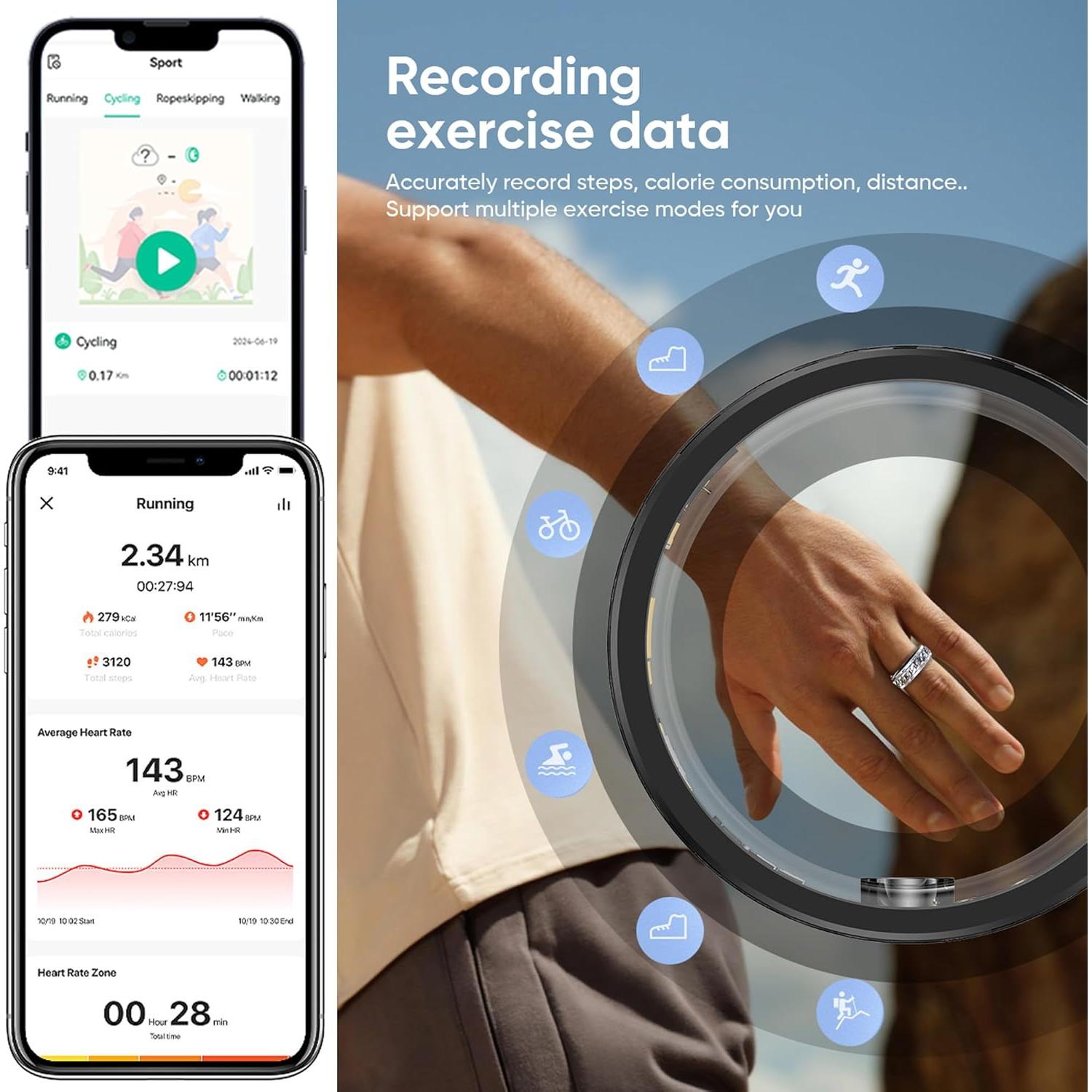 Anillo Inteligente Cnbro JYV5 Negro Monitor de Salud