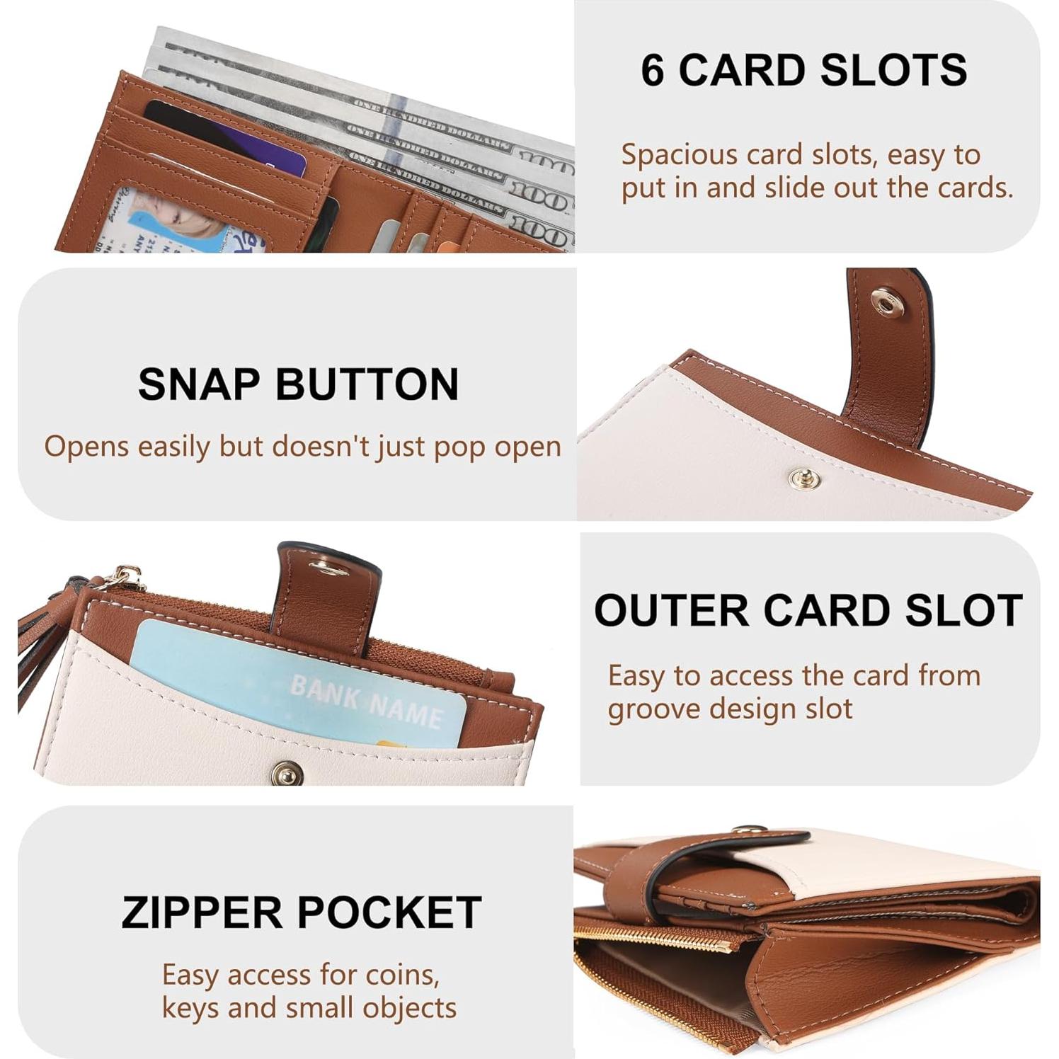 Cartera Mini para Mujeres yiijay con Bloqueo RFID Beige/Brown