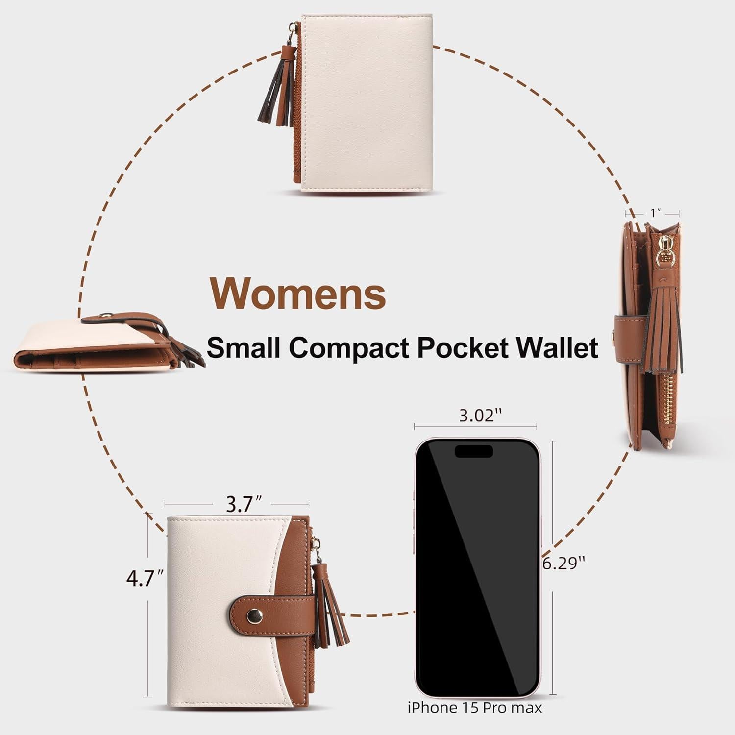 Cartera Mini para Mujeres yiijay con Bloqueo RFID Beige/Brown