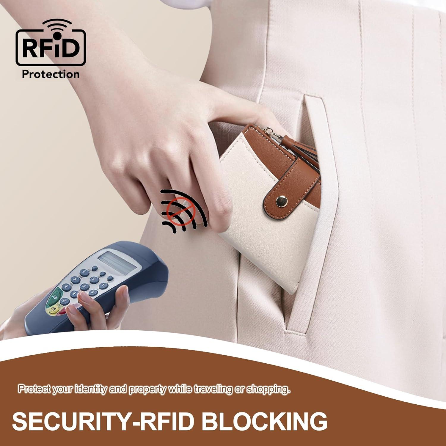 Cartera Mini para Mujeres yiijay con Bloqueo RFID Beige/Brown