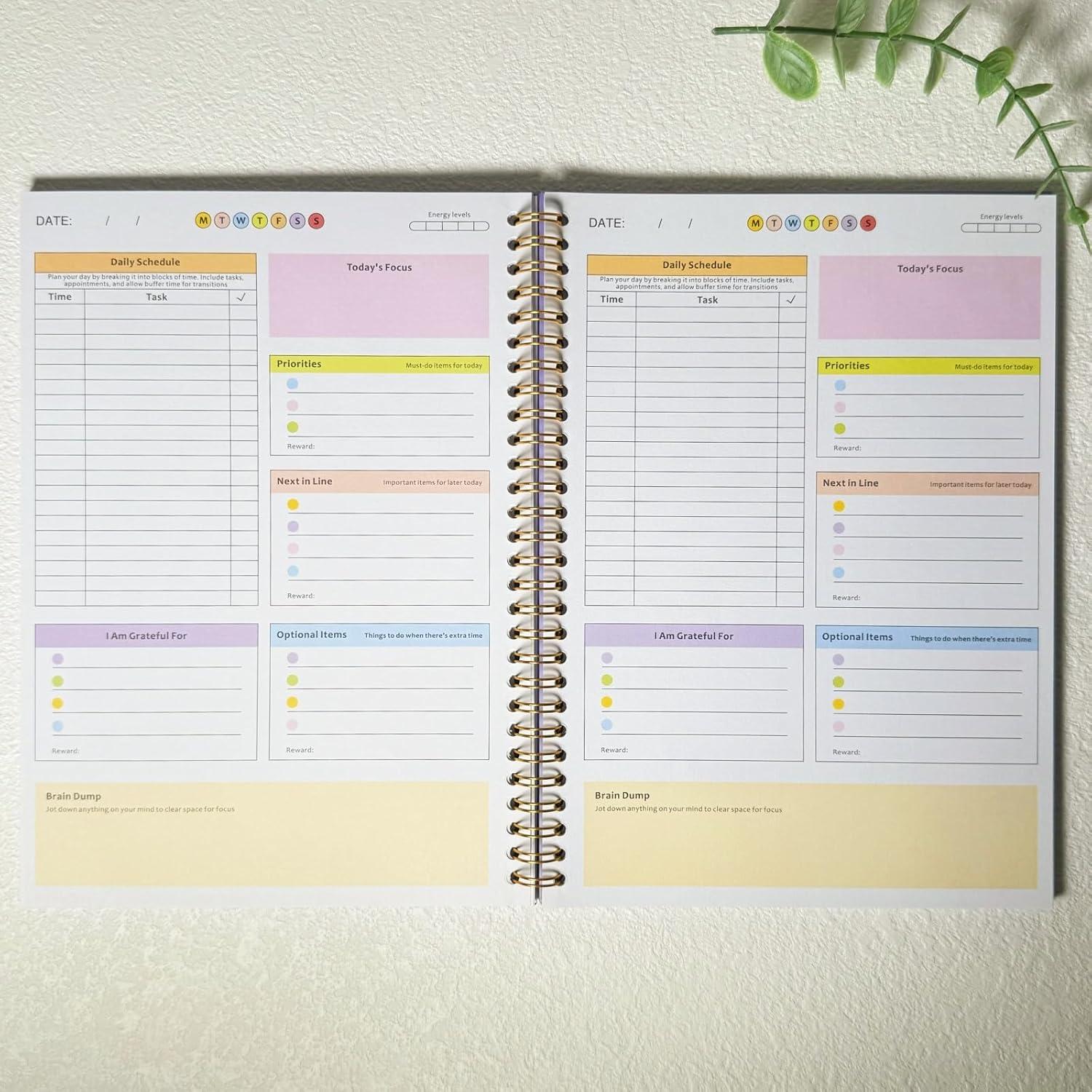 Planificador Diario TDAH Uflognirz 18x25 cm Púrpura Sin Fecha