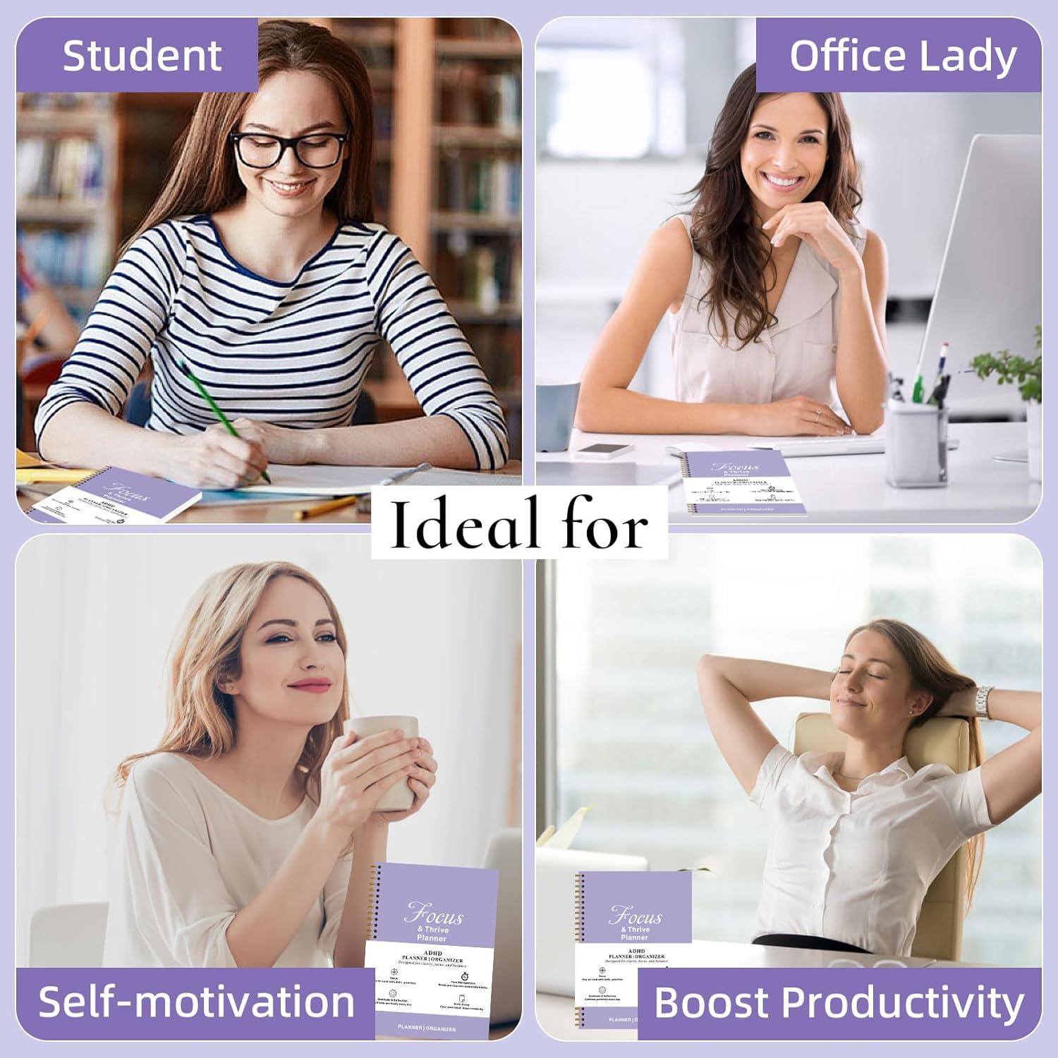 Planificador Diario TDAH Uflognirz 18x25 cm Púrpura Sin Fecha