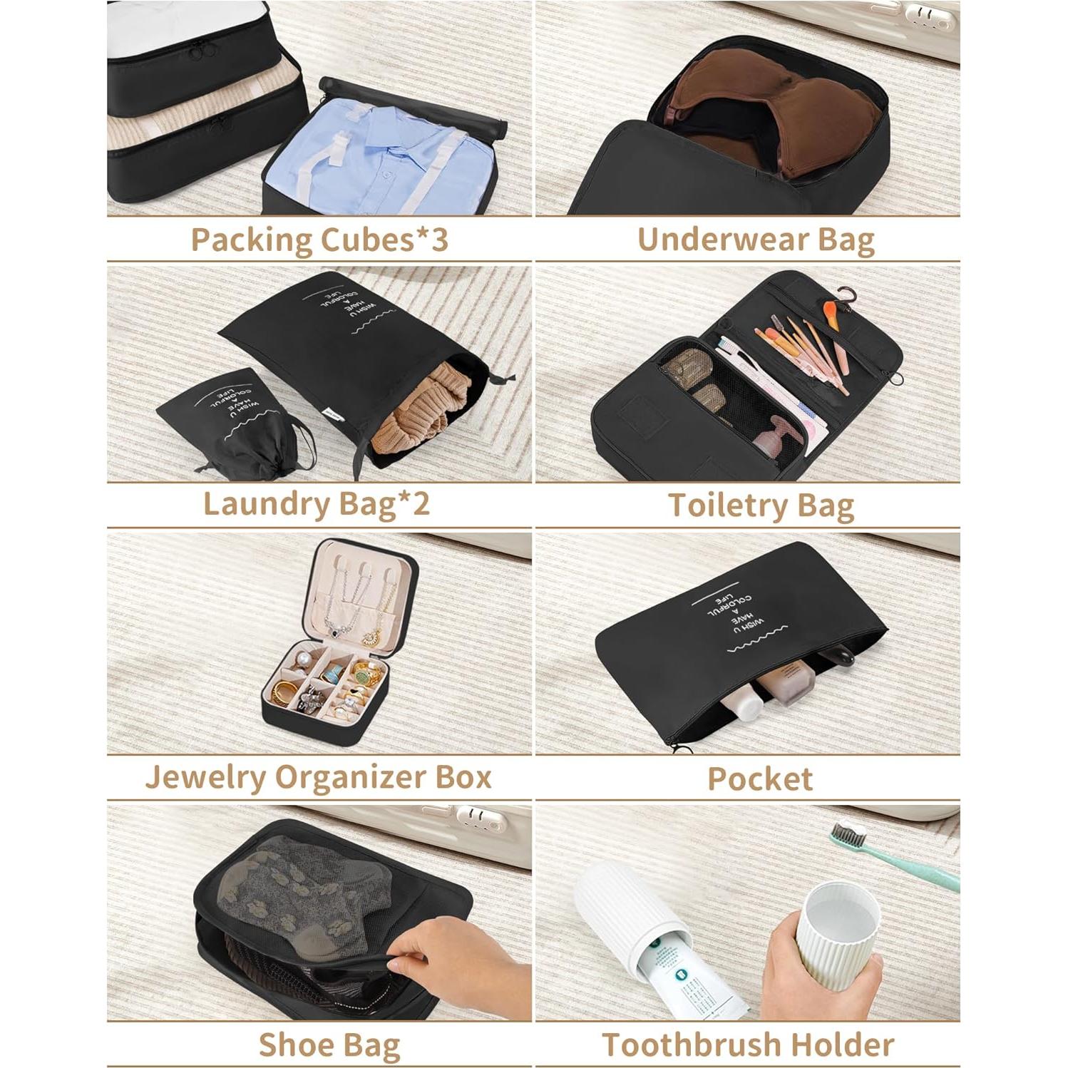 Juego de Cubos de Empaque 11 TRMFUSA Negro Organizador de Viaje