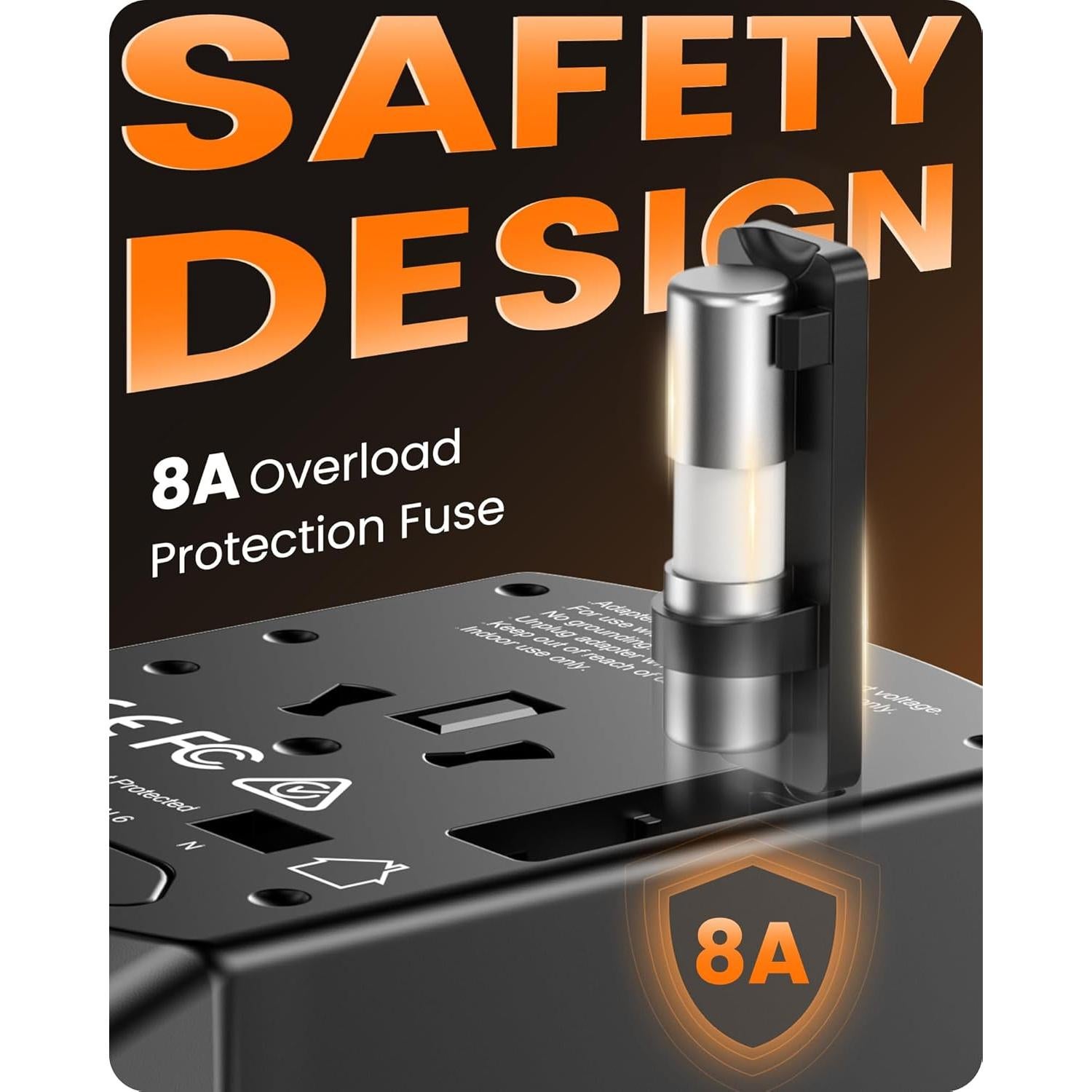 Adaptador de corriente universal LENCENT 5 en 1 con 4 enchufes y 4 puertos USB