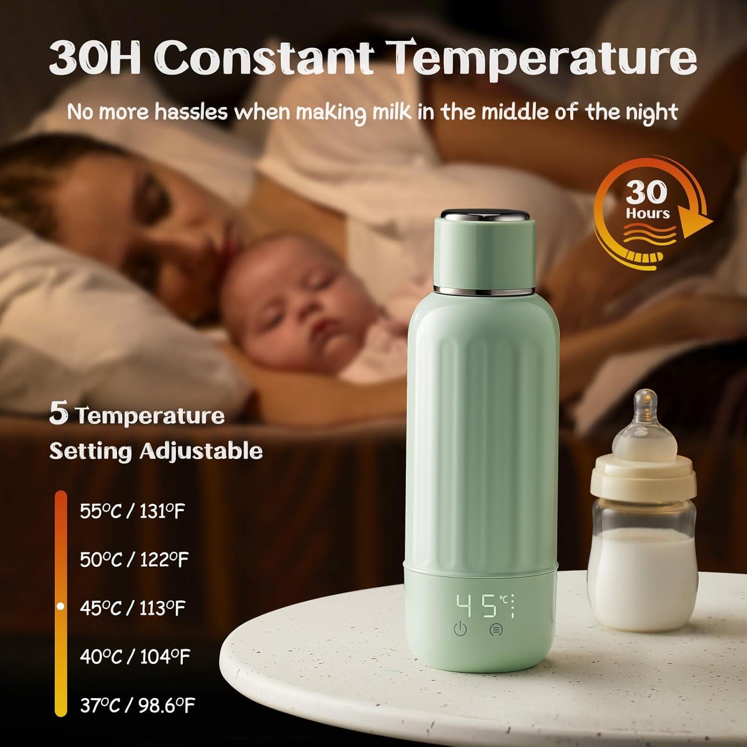 Calentador de Botellas Portátil Verde 500 ml con Pantalla LED