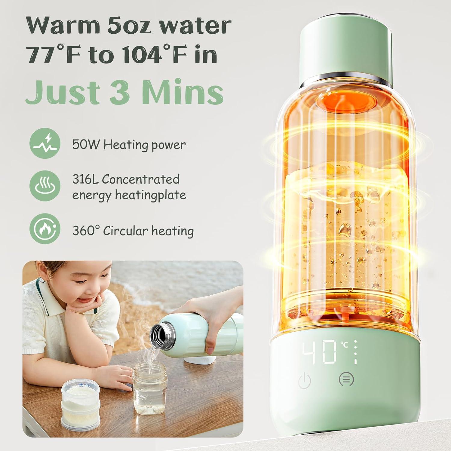 Calentador de Botellas Portátil Verde 500 ml con Pantalla LED