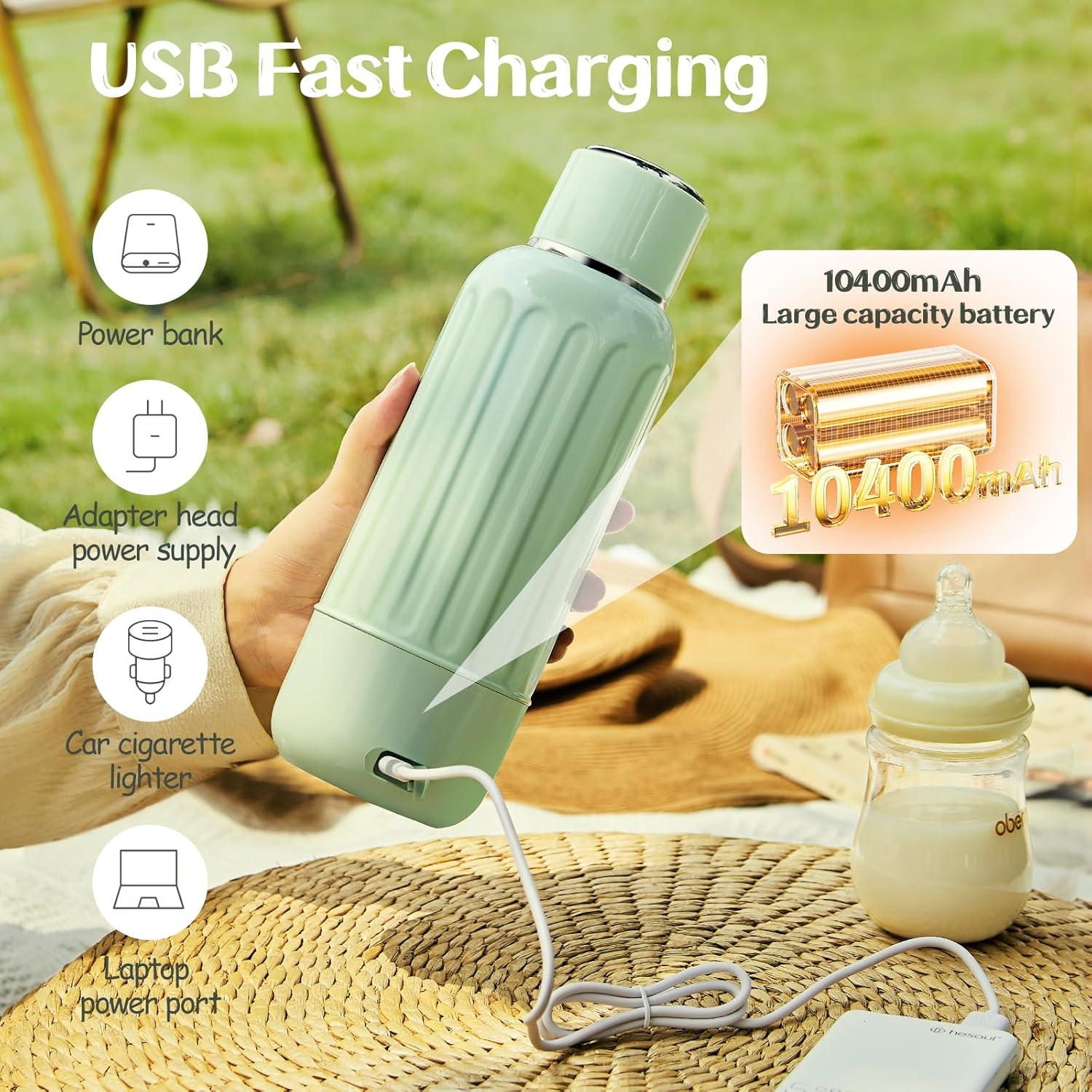 Calentador de Botellas Portátil Verde 500 ml con Pantalla LED