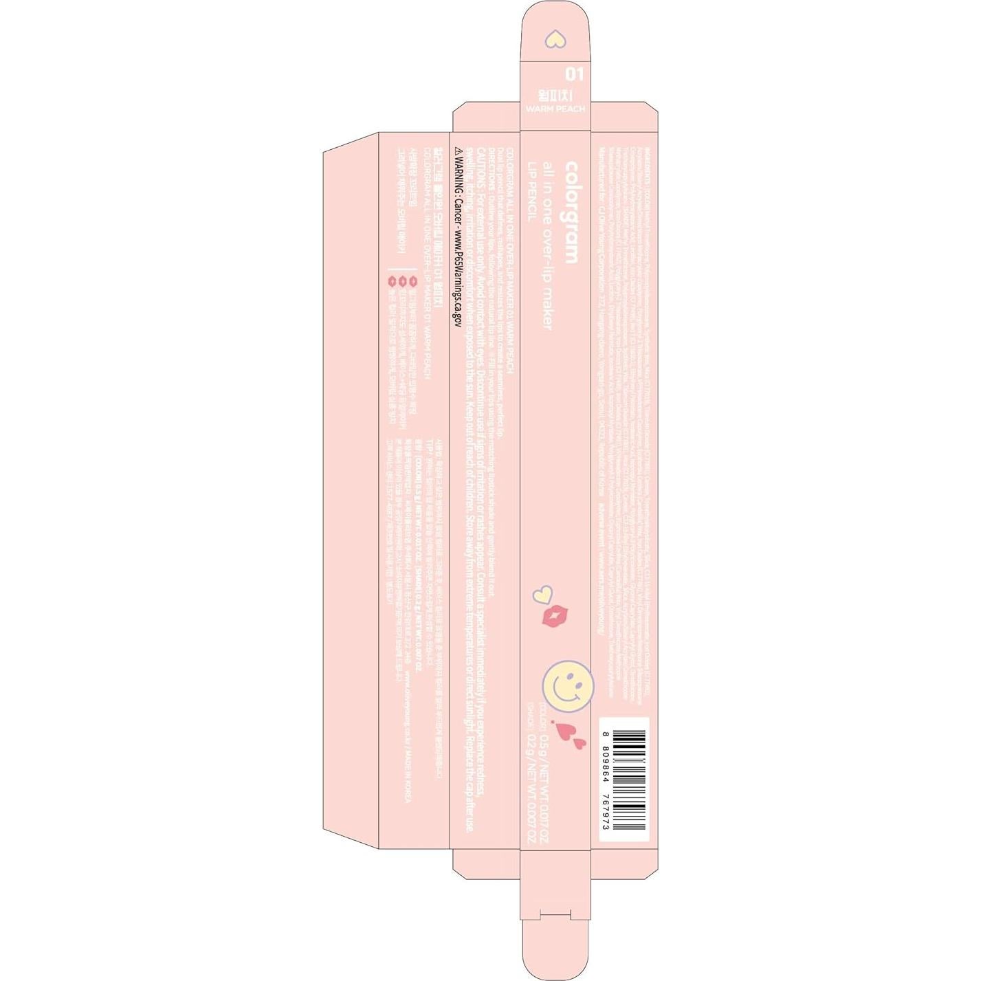 COLORGRAM All In One Over-Lip Maker 01 Warm Peach | Versatile Lip Liner & Contour with Natural Shades, Matte finish, Bigger and Fuller Lips, Plumping effect, Smooth creamy texture