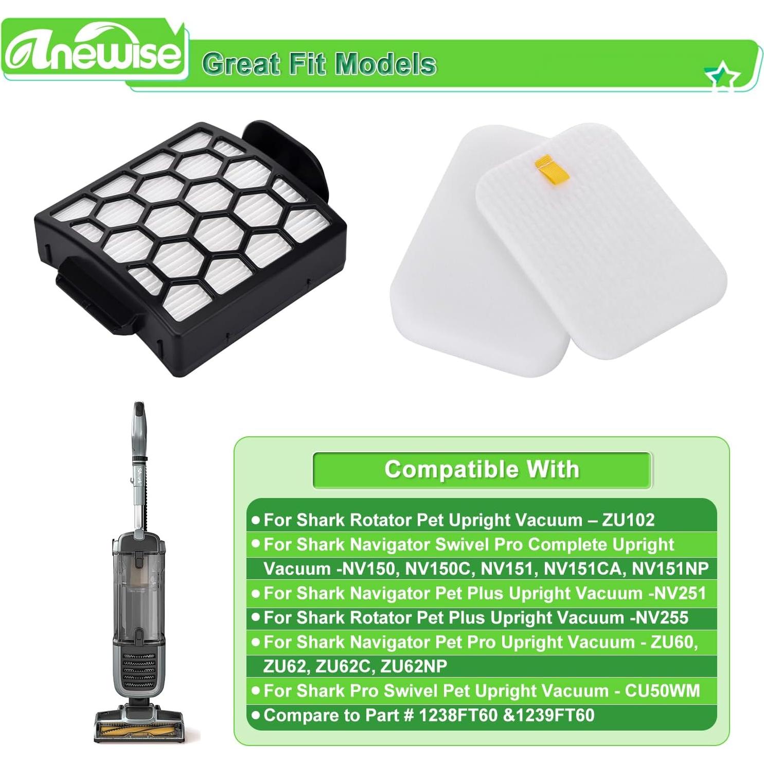 Filtro de Reemplazo Shark Navigator Pet Pro ZU60 ZU62 NV150 - 2 HEPA + 6 Espuma y Fieltro