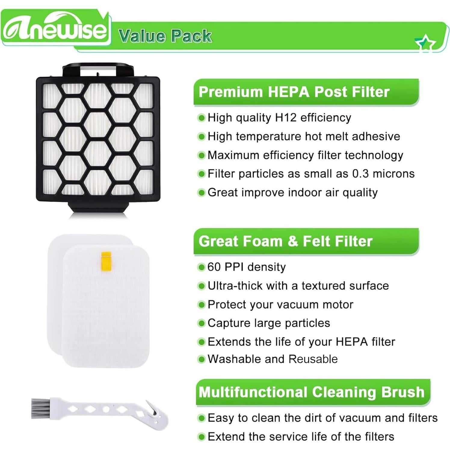 Filtro de Reemplazo Shark Navigator Pet Pro ZU60 ZU62 NV150 - 2 HEPA + 6 Espuma y Fieltro