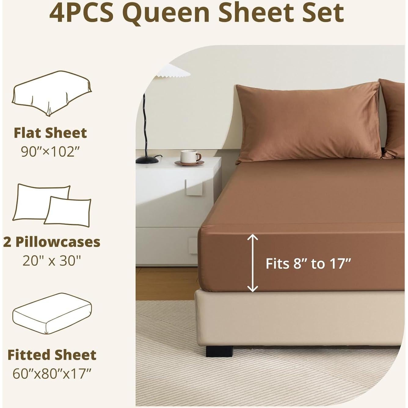 Juego de Sábanas Queen CieloCloud 100% Algodón 1000 Hilos 4PCS