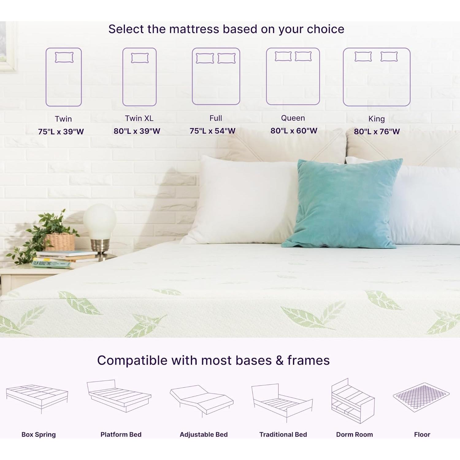 Colchón Twin NapQueen Espuma Viscoelástica 15 cm Té Verde