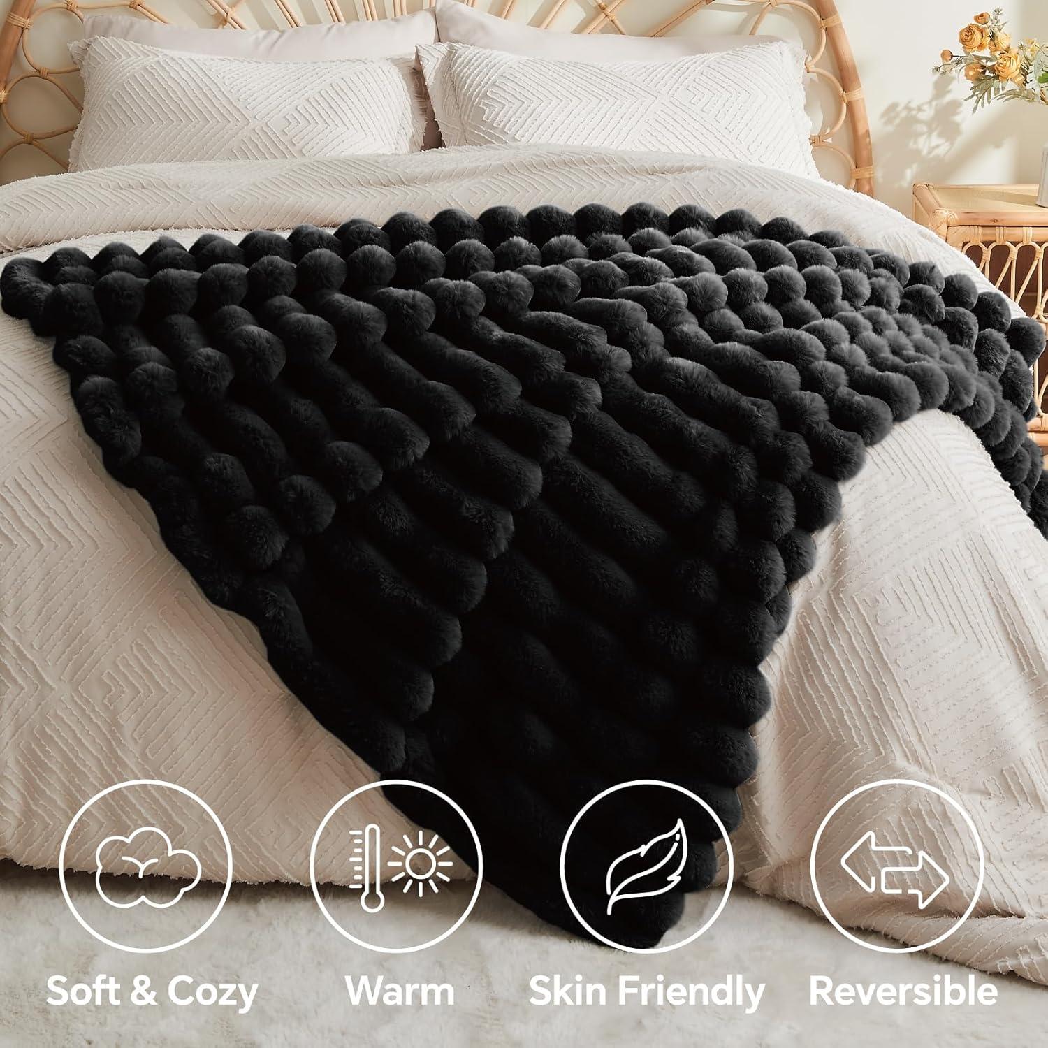 Manta de Piel Sintética BEDELITE 127x152cm Negra Gruesa y Cálida