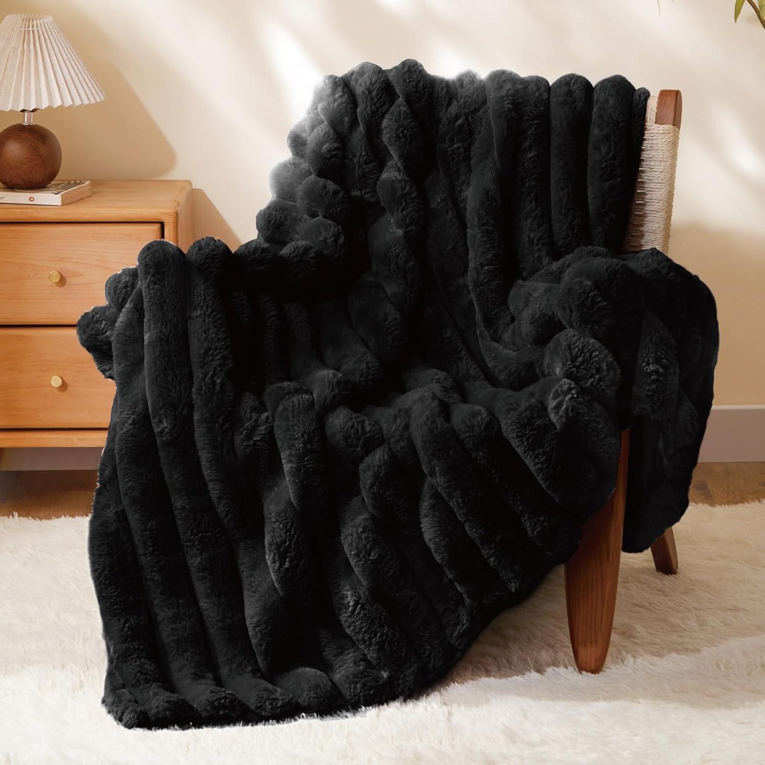 Manta de Piel Sintética BEDELITE 127x152cm Negra Gruesa y Cálida