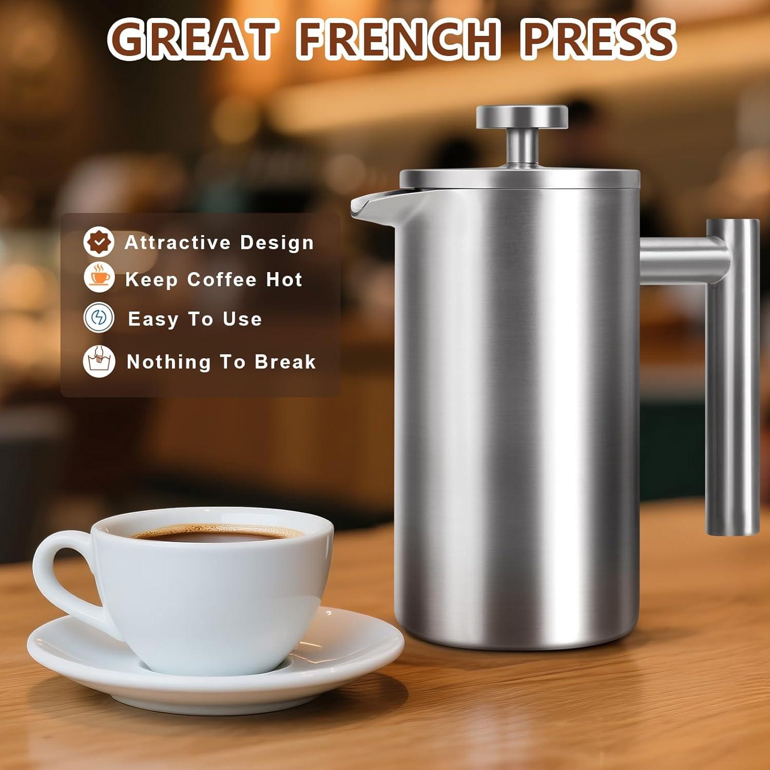Prensa Francesa de Café AgcKuzt 34 oz Acero Inoxidable Doble Pared
